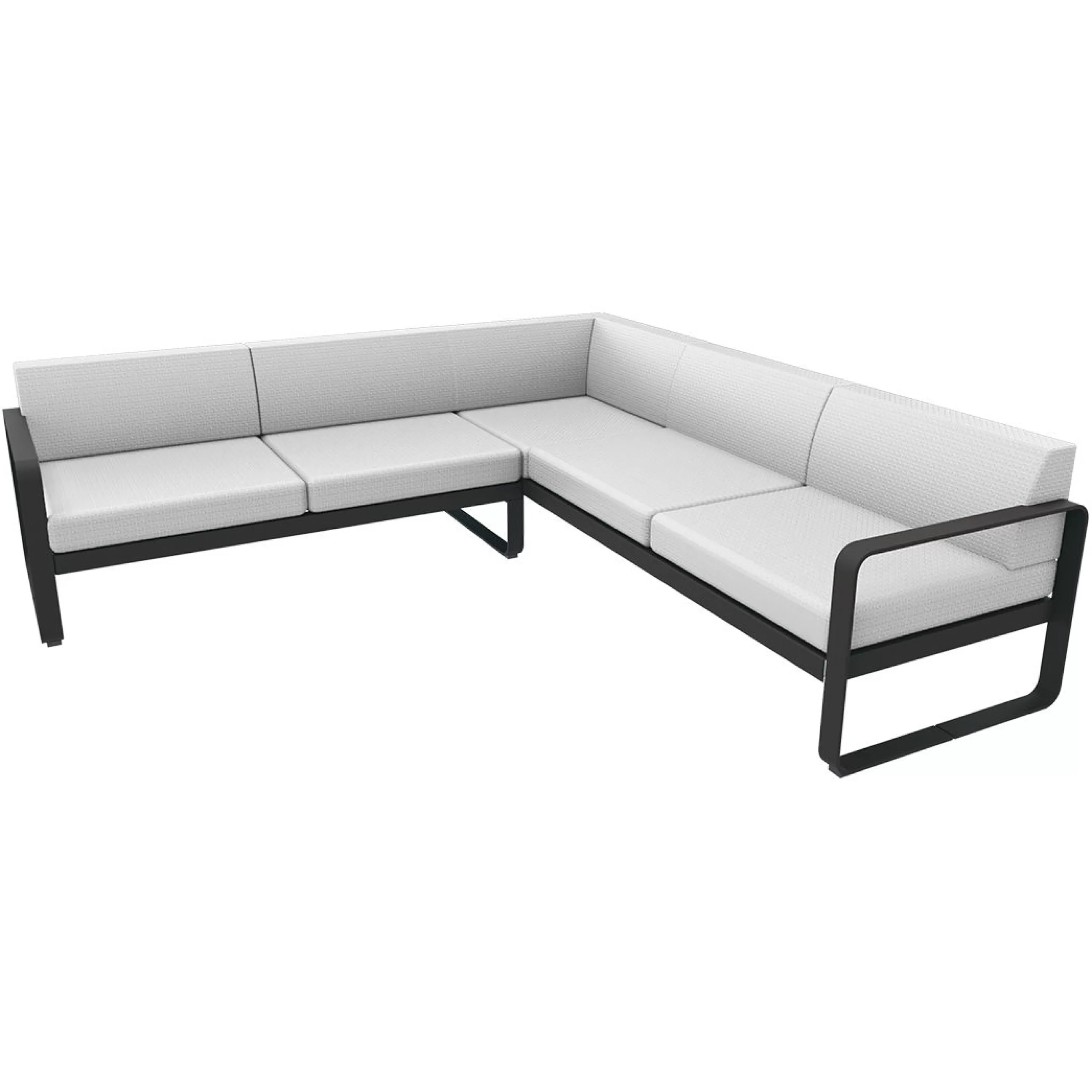 Canapés De Jardin>Fermob Canape D'Angle De Jardin Bellevie Metal Tissu Blanc / N° 2 A - 229 X 235 Cm - Tissu Blanc Grise - Blanc Grise - Carbone