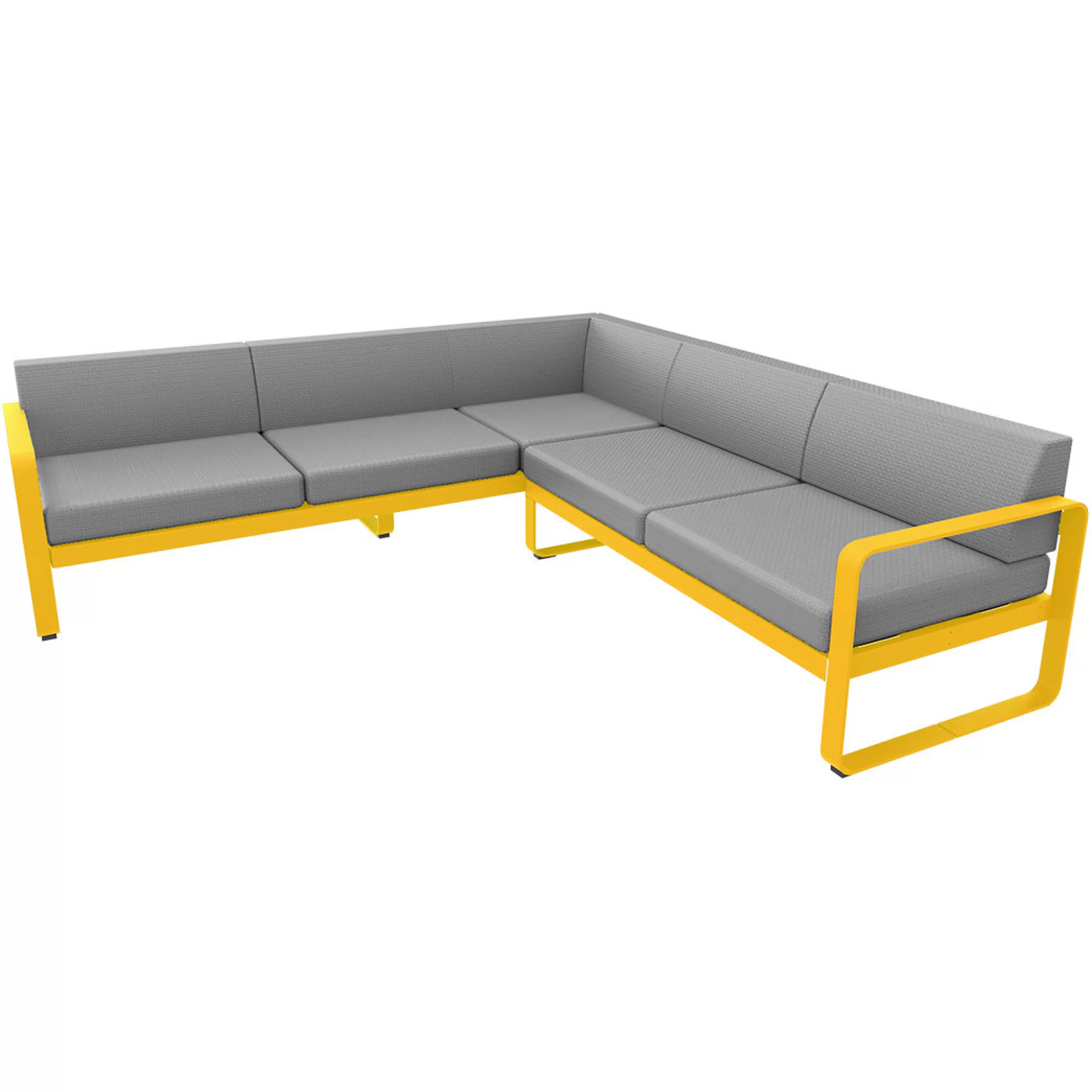 Canapés De Jardin>Fermob Canape D'Angle De Jardin Bellevie Metal Tissu Gris / N° 2 B - 235 X 229 Cm - Tissu Gris Flanelle - Gris Flanelle - Miel Texture