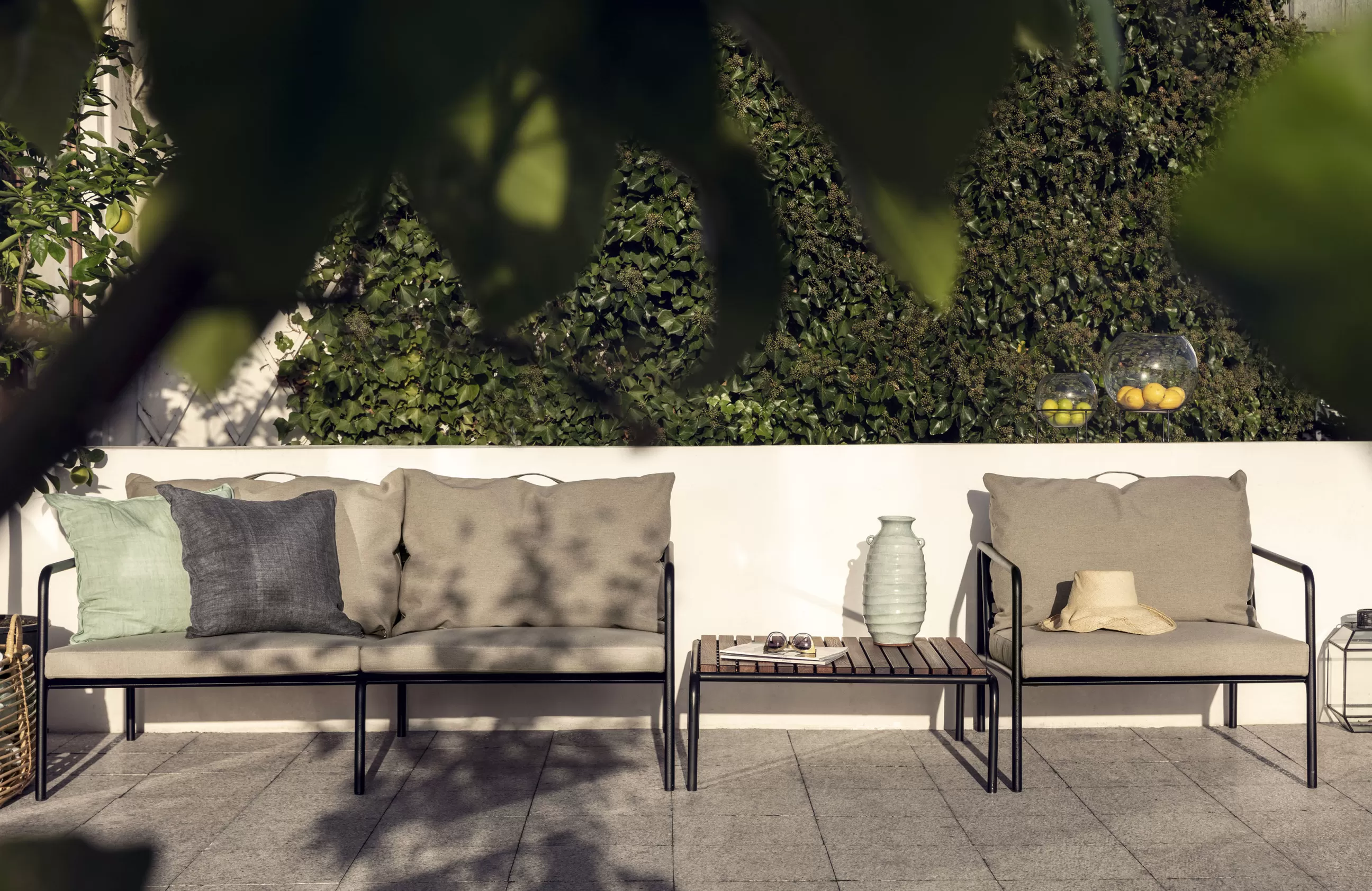Canapés De Jardin>Houe Canape De Jardin 2 Places Avon Metal Tissu Beige / L 159 Cm - Beige Ash