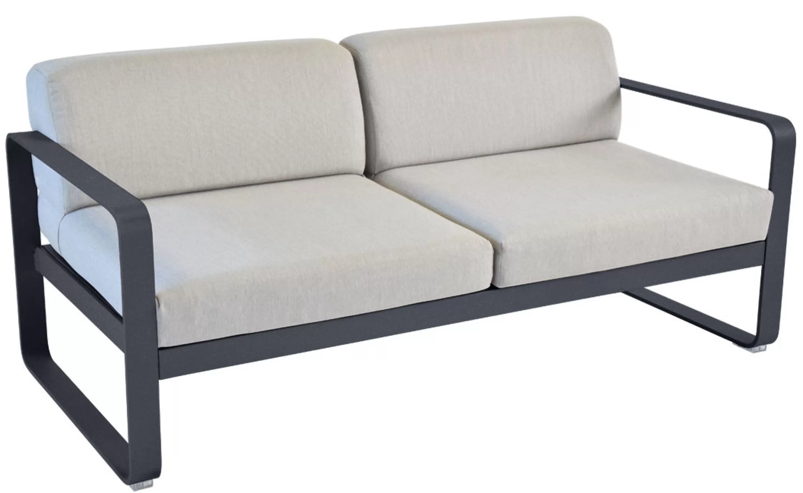 Canapés De Jardin>Fermob Canape De Jardin 2 Places Bellevie Metal Tissu Gris Noir / L 160 Cm - Tissu Gris Flanelle - Carbone - Gris Flanelle