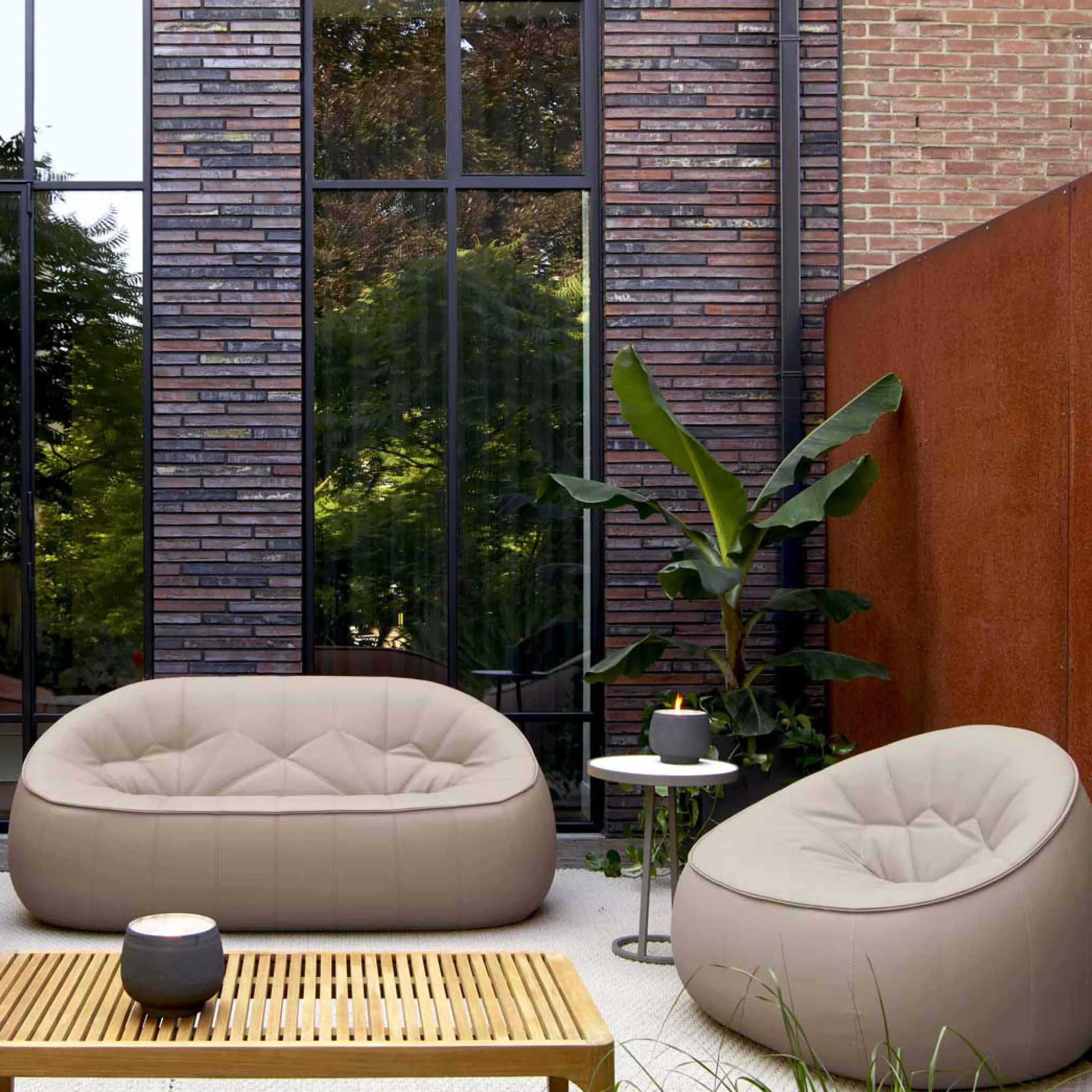 Canapés De Jardin>Cinna Canape De Jardin 2 Places Ottoman Similicuir Beige / L 165 Cm - Taupe