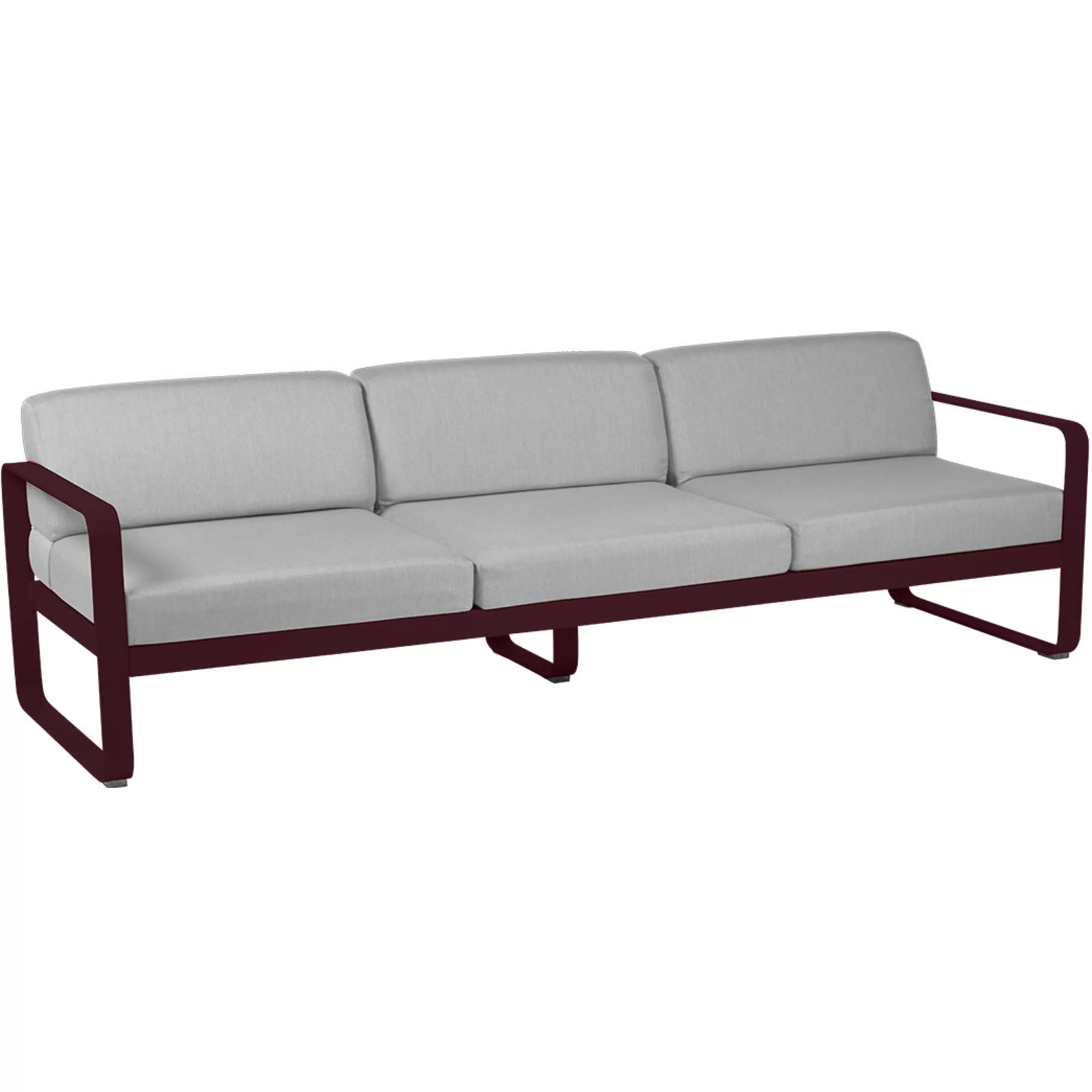 Canapés De Jardin>Fermob Canape De Jardin 3 Places Bellevie Metal Tissu Rouge Gris / L 235 Cm - Tissu Gris Flanelle - Cerise Noire - Gris Flanelle