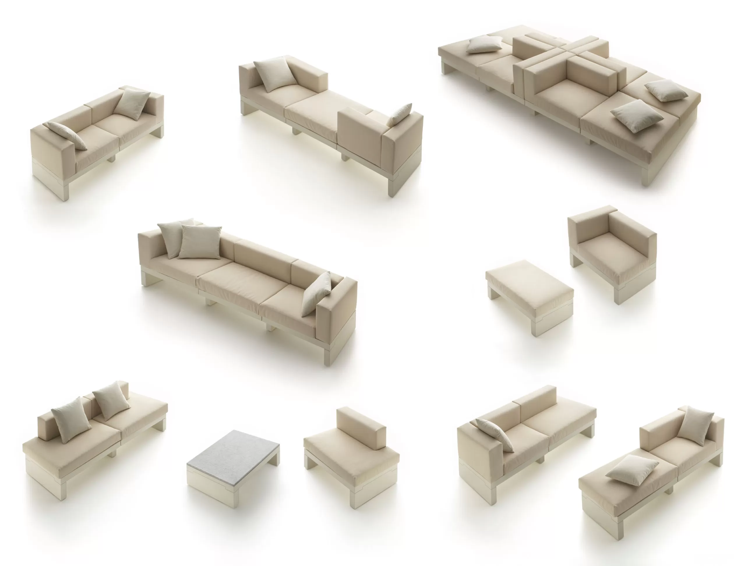 Canapés De Jardin>Serralunga Canape De Jardin 3 Places Bellini Hour Tissu Blanc Beige / Accoudoir Gauche - L 190 Cm - Ivoire
