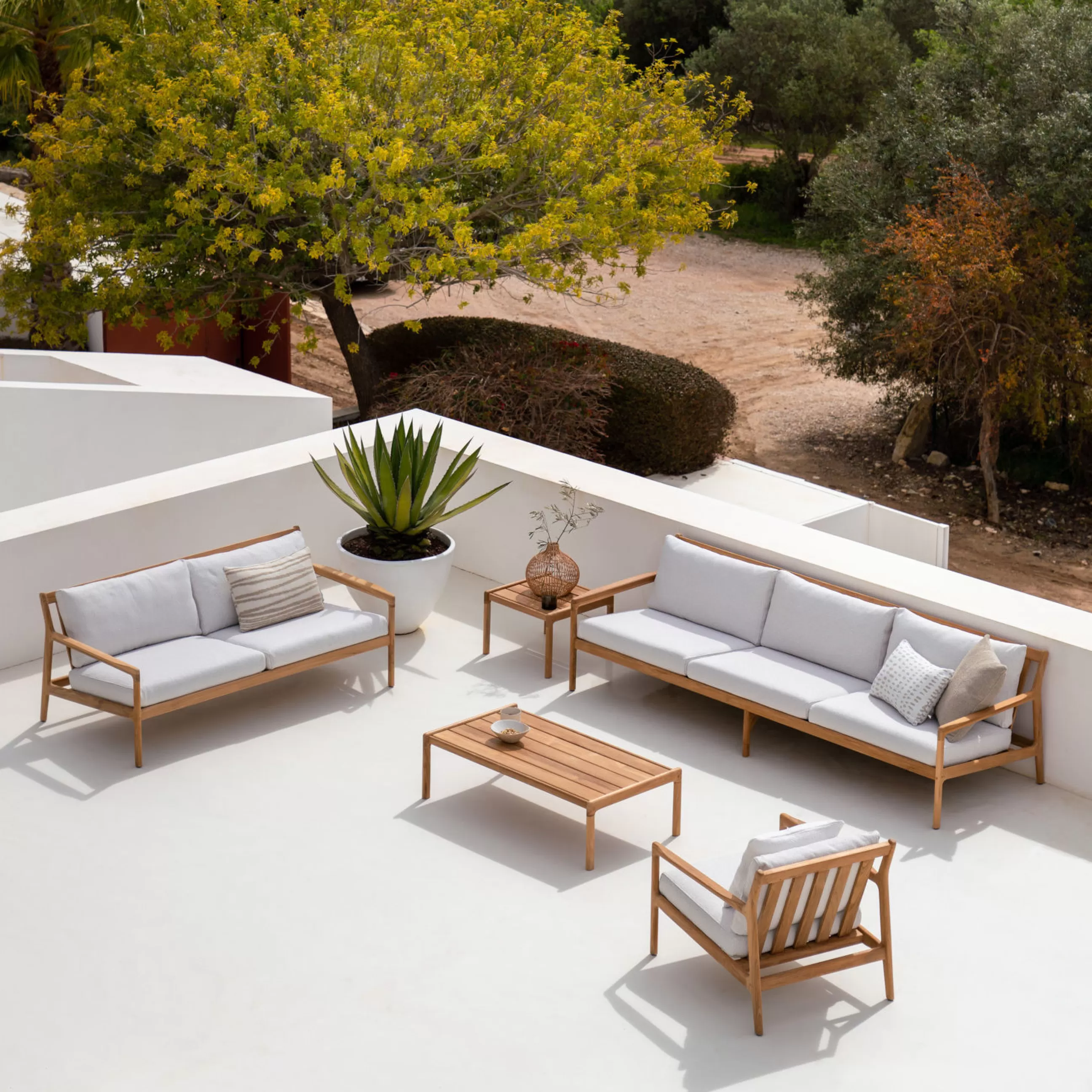 Canapés De Jardin>Ethnicraft Canape De Jardin 4 Places Jack Outdoor Tissu Bois Blanc / L 265 Cm - Teck - Blanc Casse - Teck