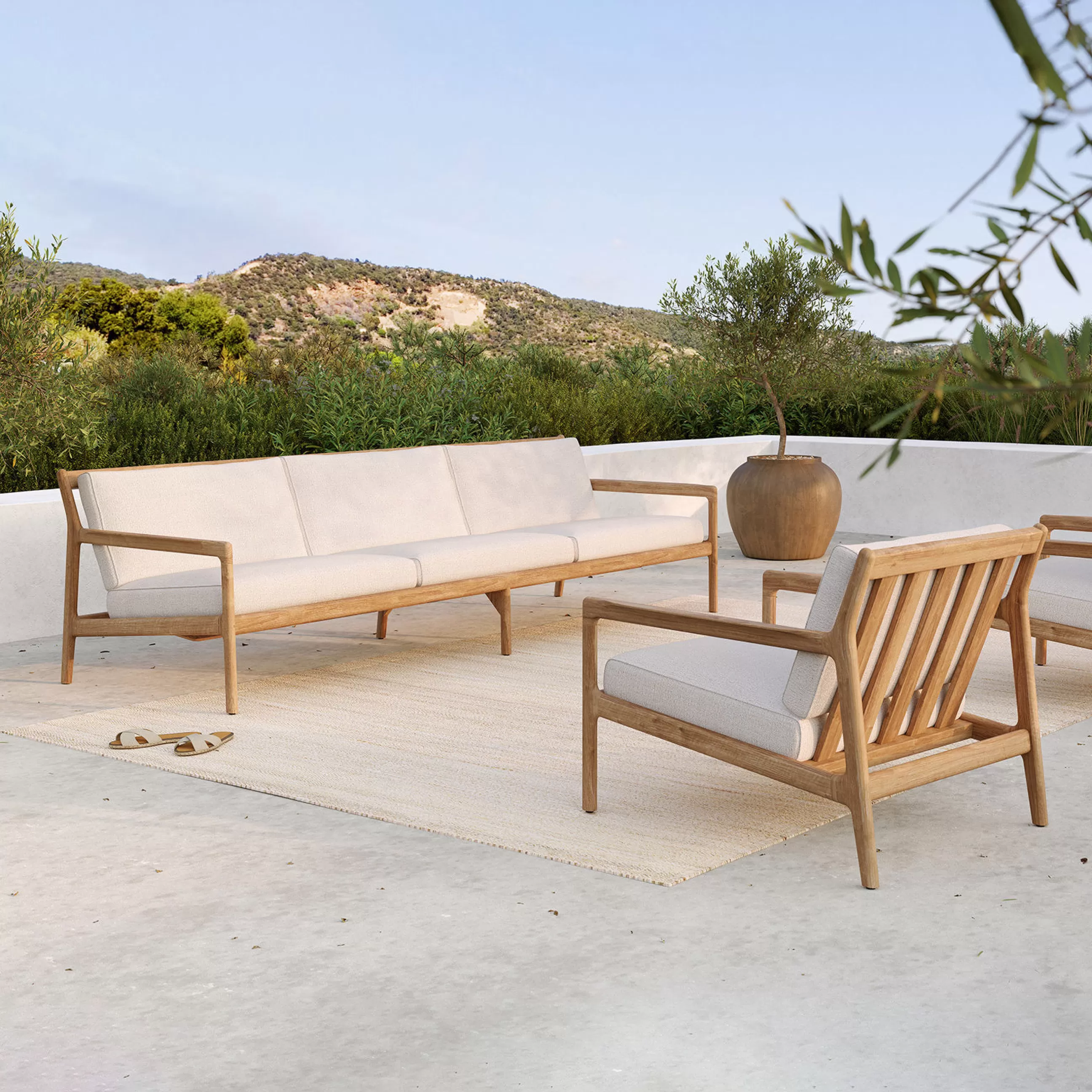 Canapés De Jardin>Ethnicraft Canape De Jardin 4 Places Jack Outdoor Tissu Bois Blanc / L 265 Cm - Teck - Blanc Casse - Teck