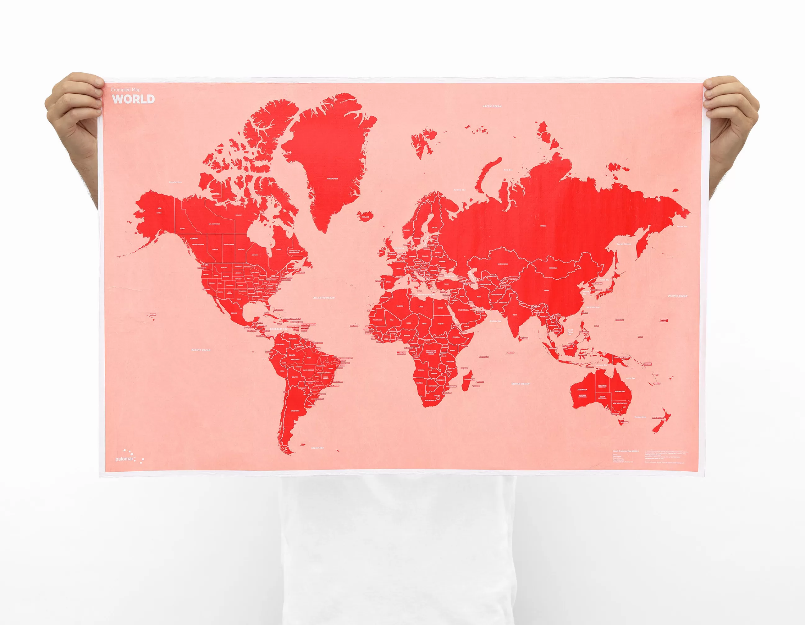 Jeux Et Loisirs>Palomar Carte Du Monde A Personnaliser Crumpled World By Countries Papier Multicolore / Noms De Pays - Feutre Effacable Inclus - 87 X 58 Cm - Rose - Rouge