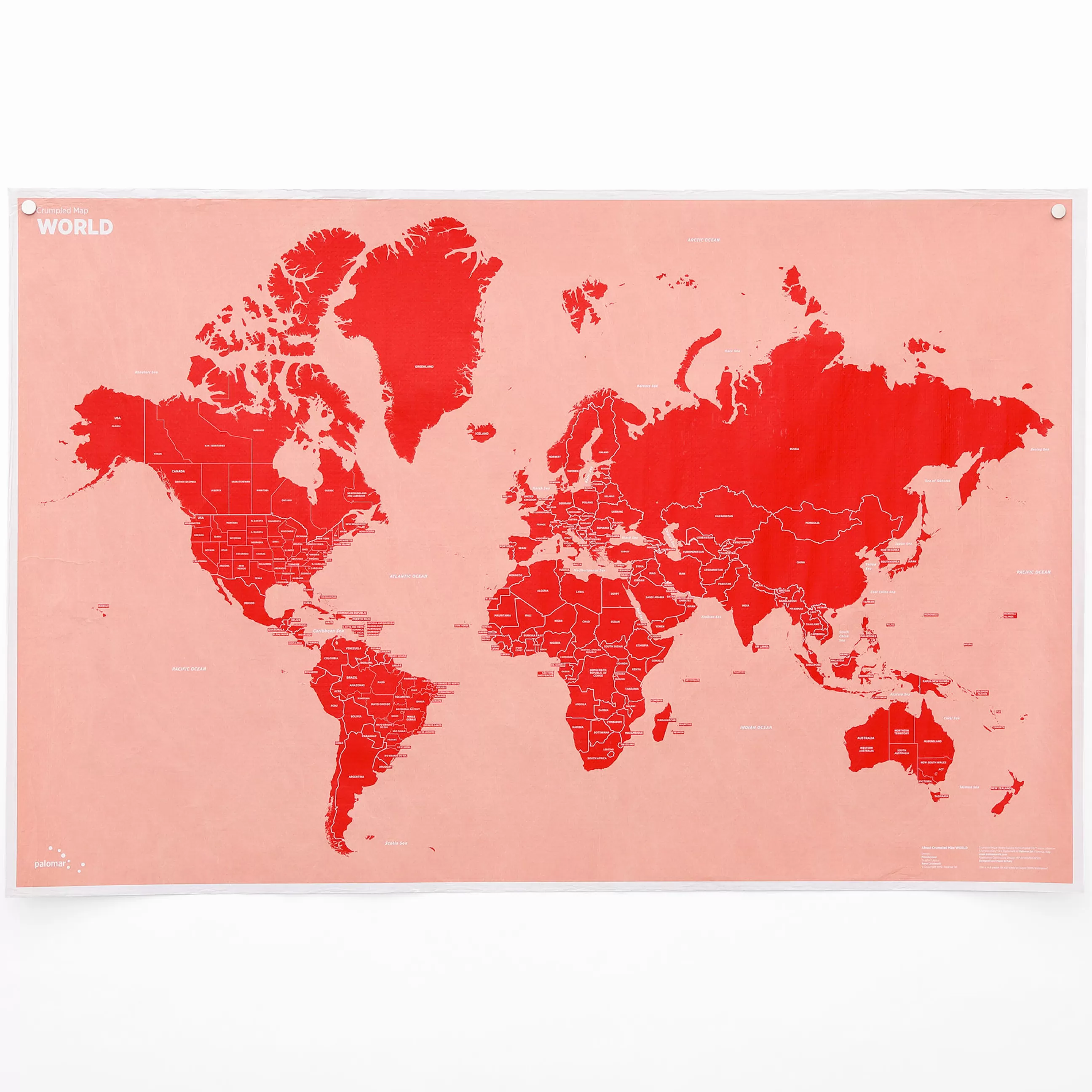 Jeux Et Loisirs>Palomar Carte Du Monde A Personnaliser Crumpled World By Countries Papier Multicolore / Noms De Pays - Feutre Effacable Inclus - 87 X 58 Cm - Rose - Rouge