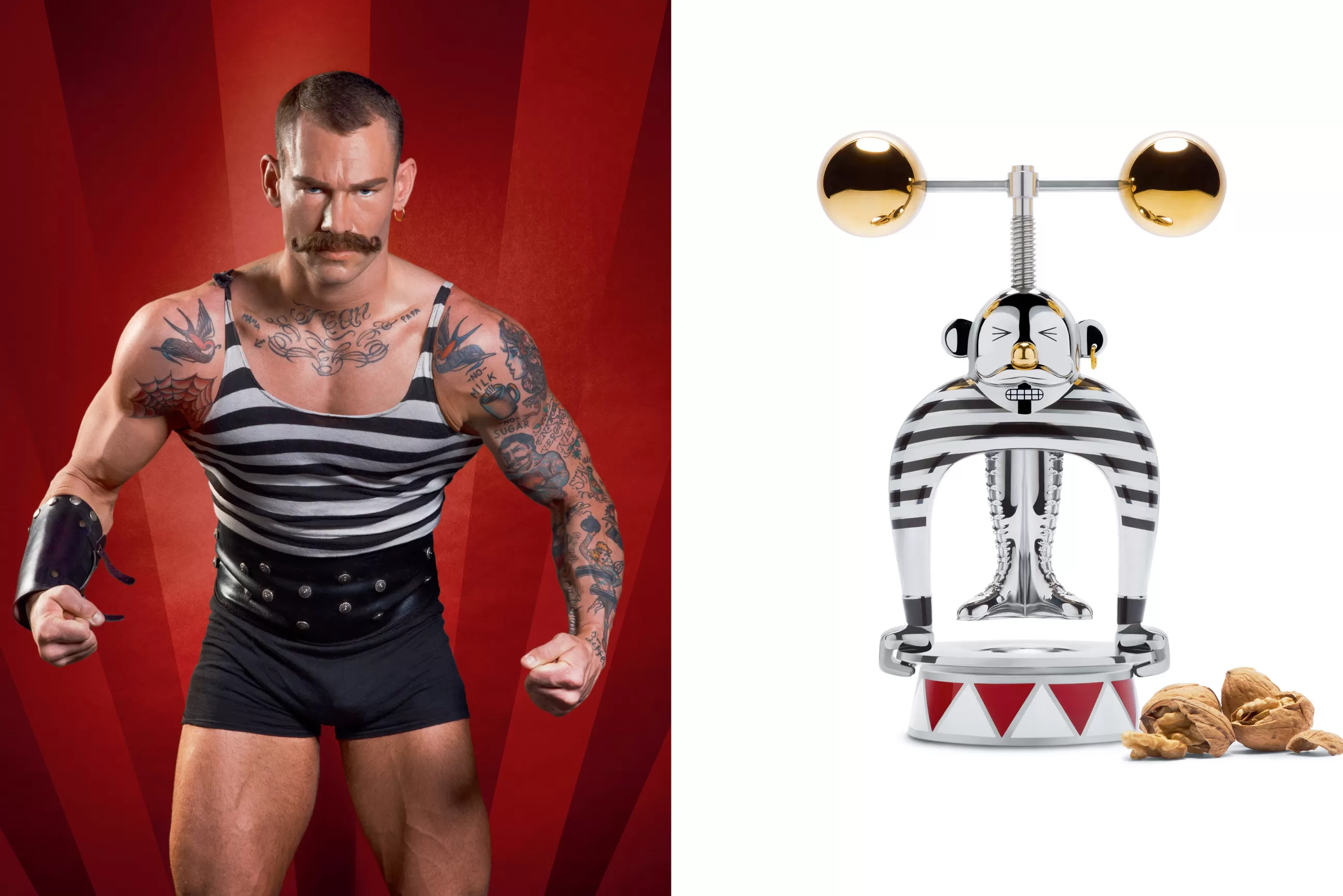 Ustensiles De Cuisines>Alessi Casse-Noix Strongman Metal Or Argent / Circus - Edition Limitee Numerotee - Multicolore