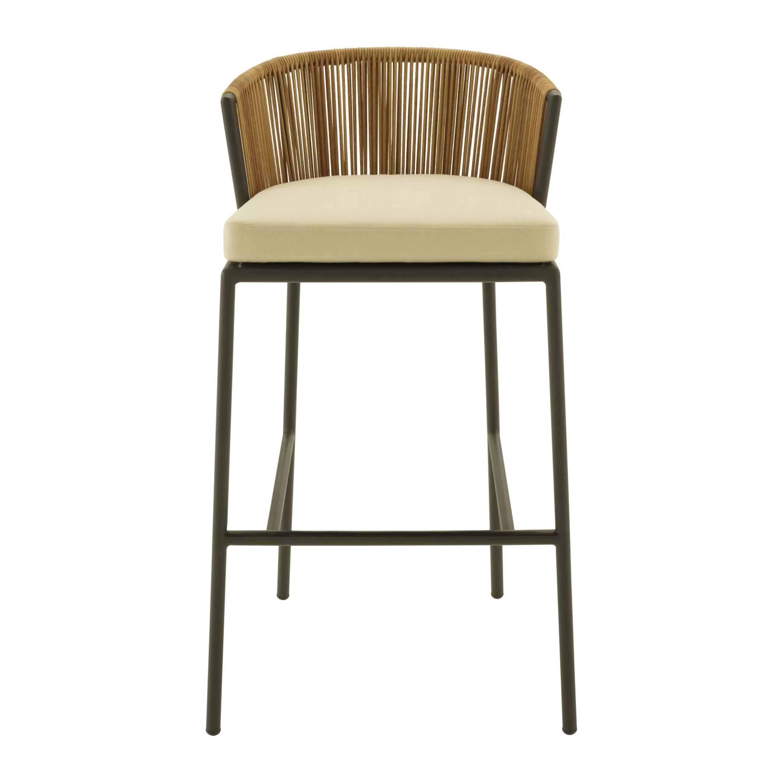 Tabourets De Bar D'extérieur>Cinna Chaise De Bar Lapel Plastique Beige / Rotin Synthetique - Coussin D'Assise - Charbon - Naturel