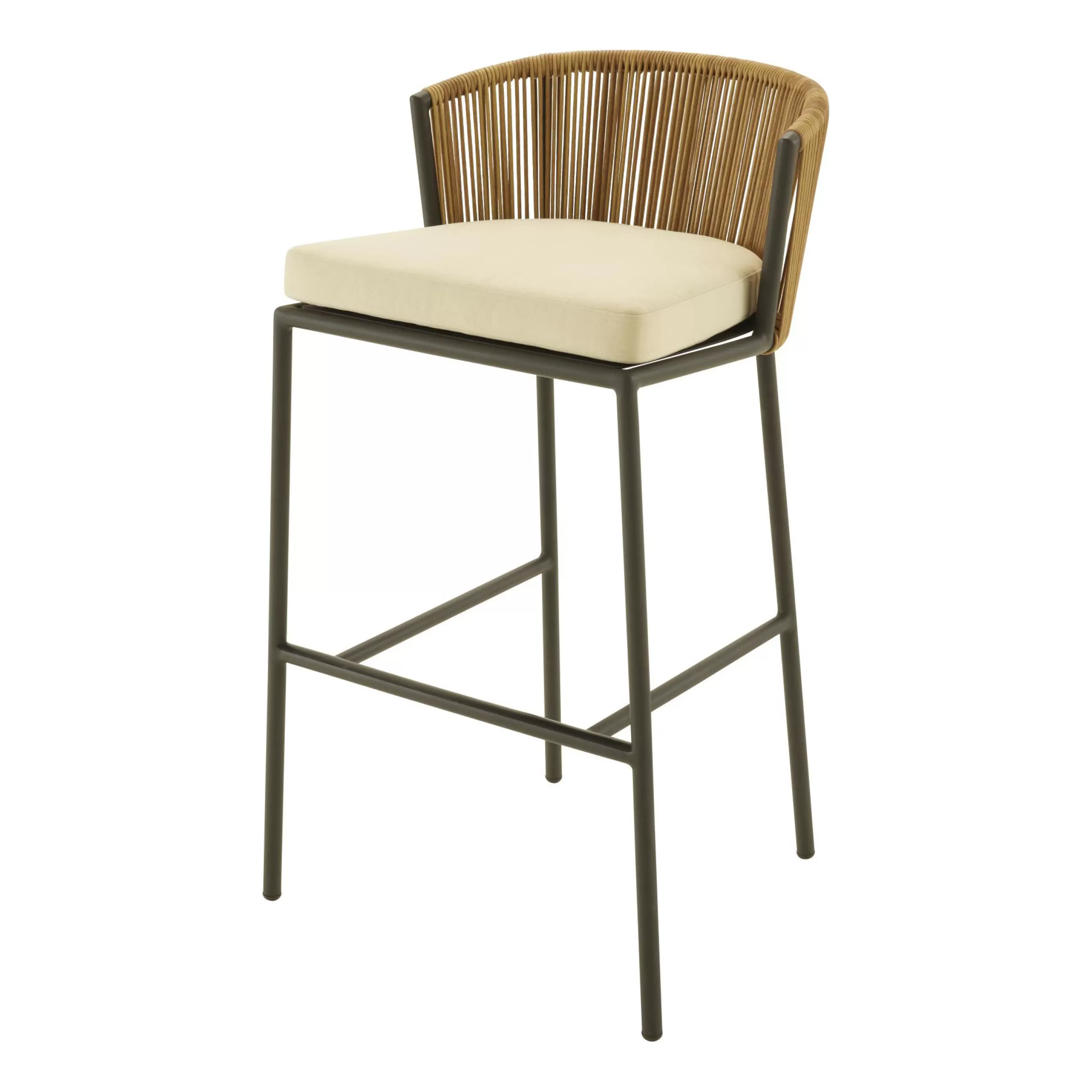 Tabourets De Bar D'extérieur>Cinna Chaise De Bar Lapel Plastique Beige / Rotin Synthetique - Coussin D'Assise - Charbon - Naturel