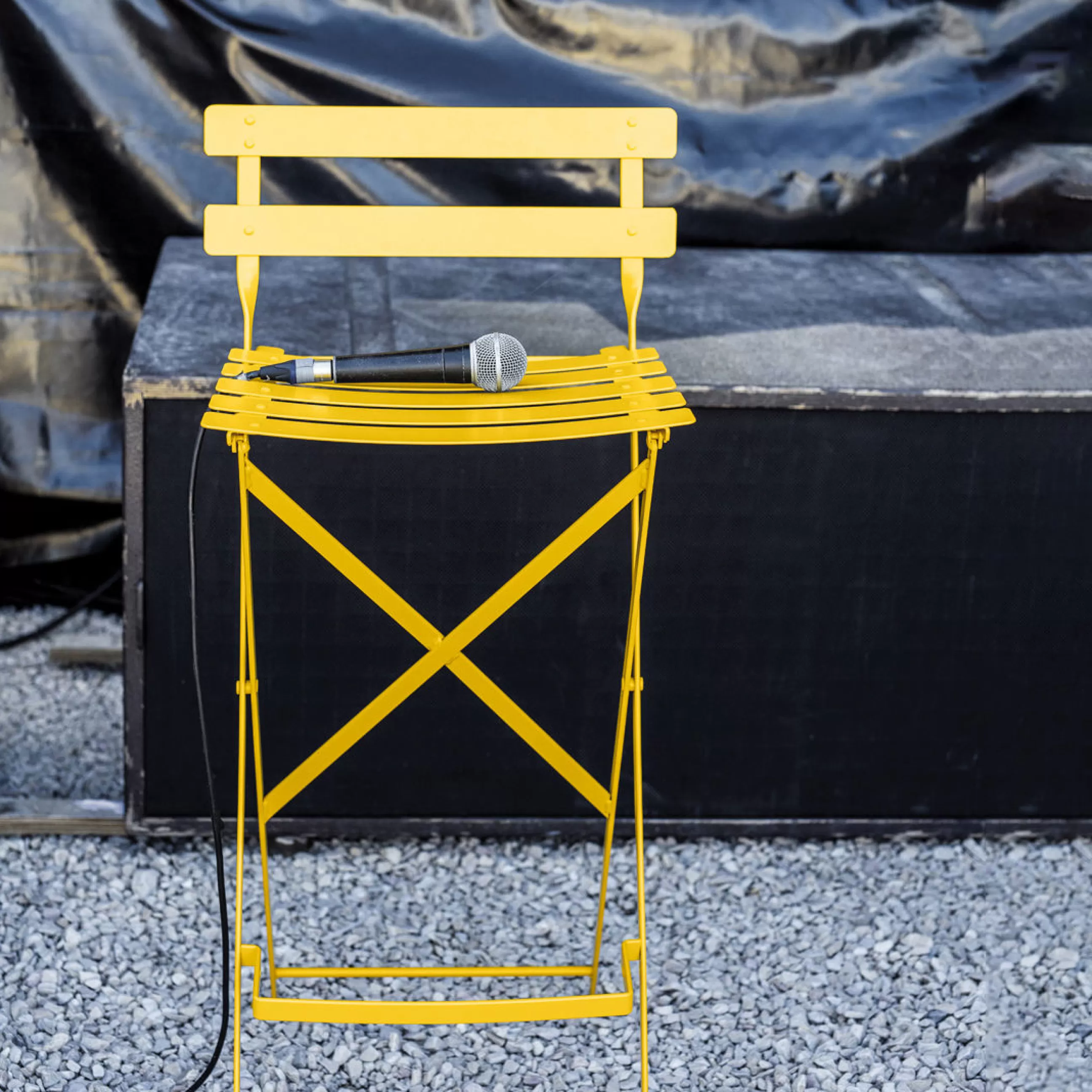 Tabourets De Bar D'extérieur>Fermob Chaise De Bar Pliante Bistro Metal Jaune / H 74 Cm - Miel Texture