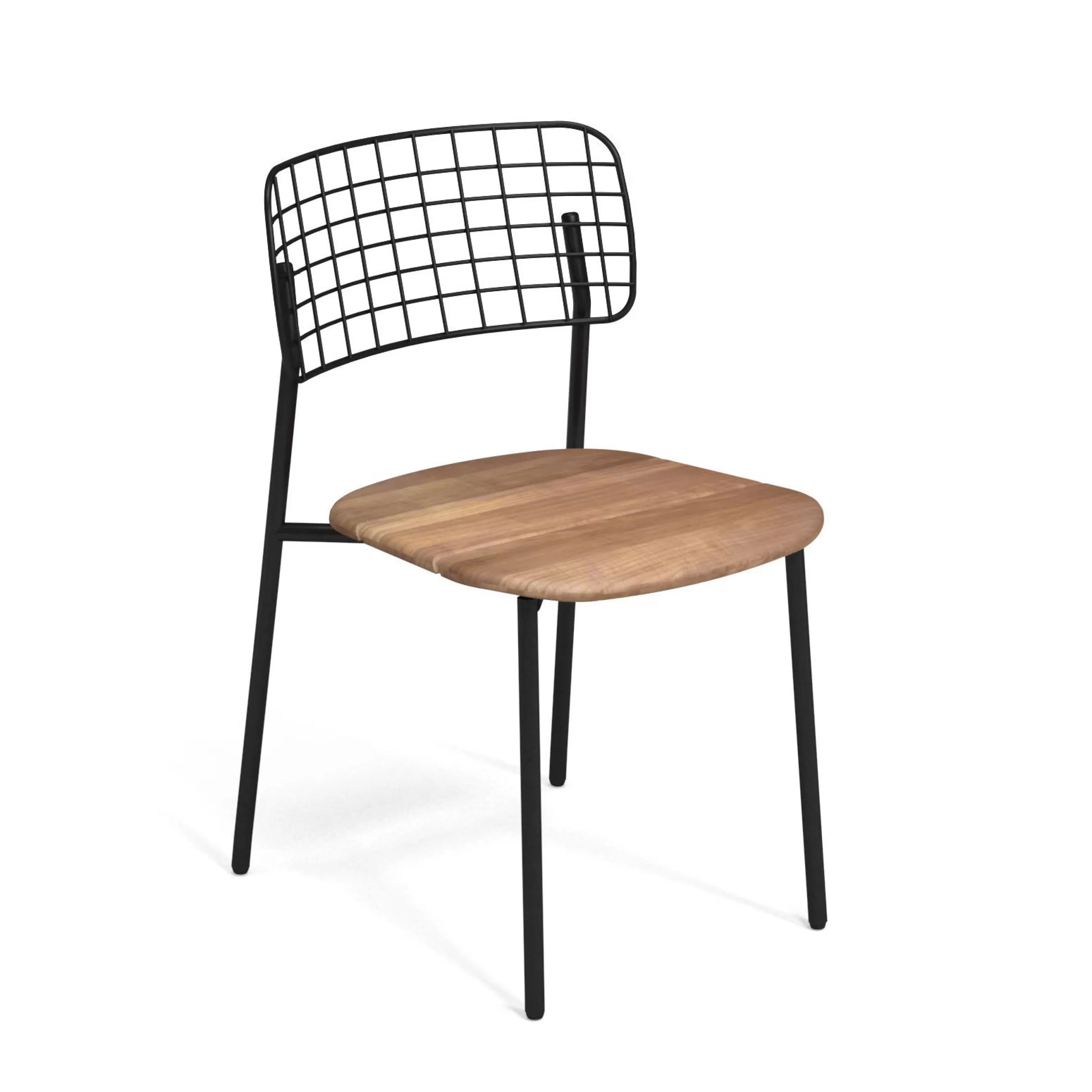 Chaises De Jardin>Emu Chaise Empilable Lyze Metal Noir Bois Naturel / Assise Teck - Noir - Teck
