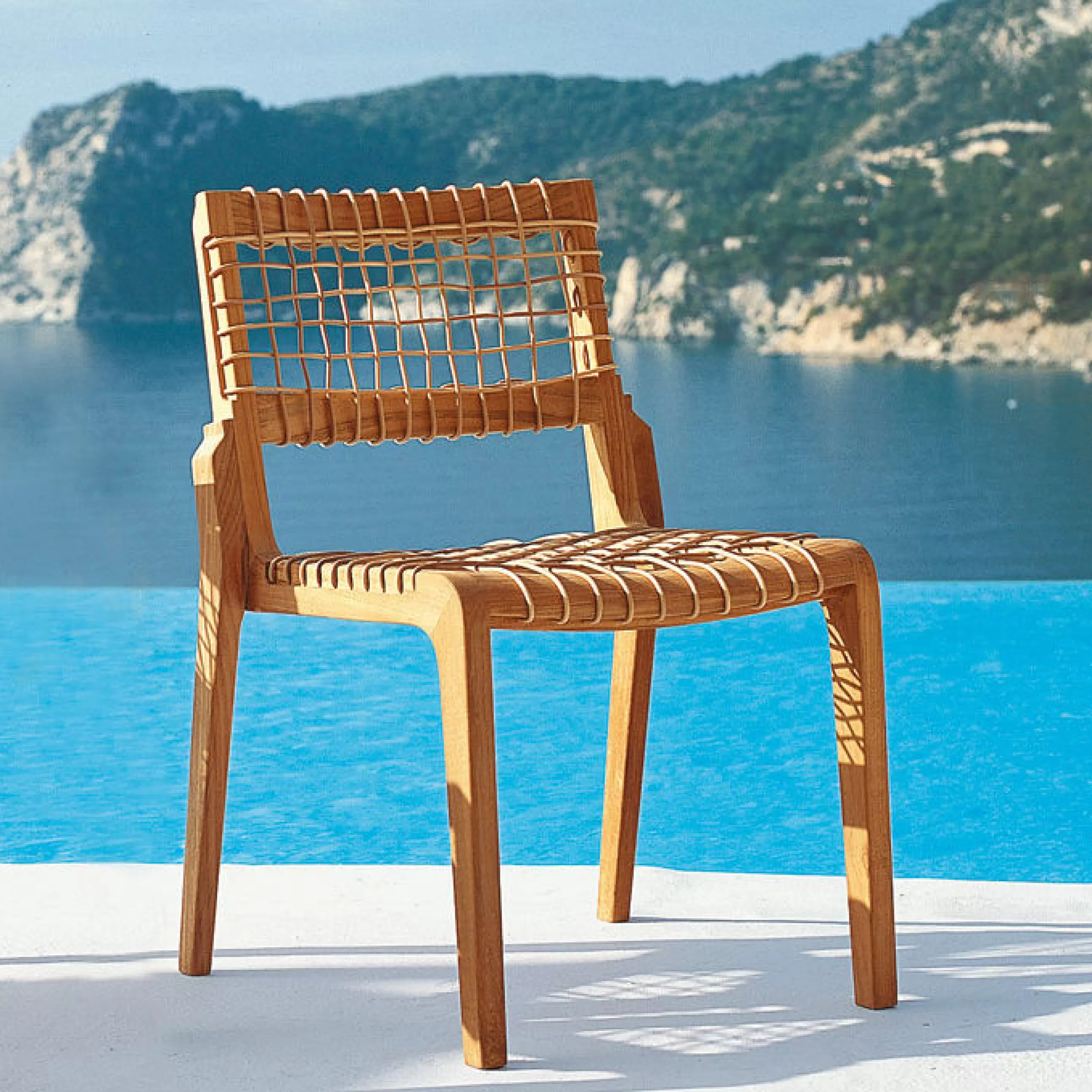 Chaises De Jardin>Unopiu Chaise Empilable Synthesis Beige Bois Naturel / Avec Coussin - Blanc Ecru - Naturel - Teck