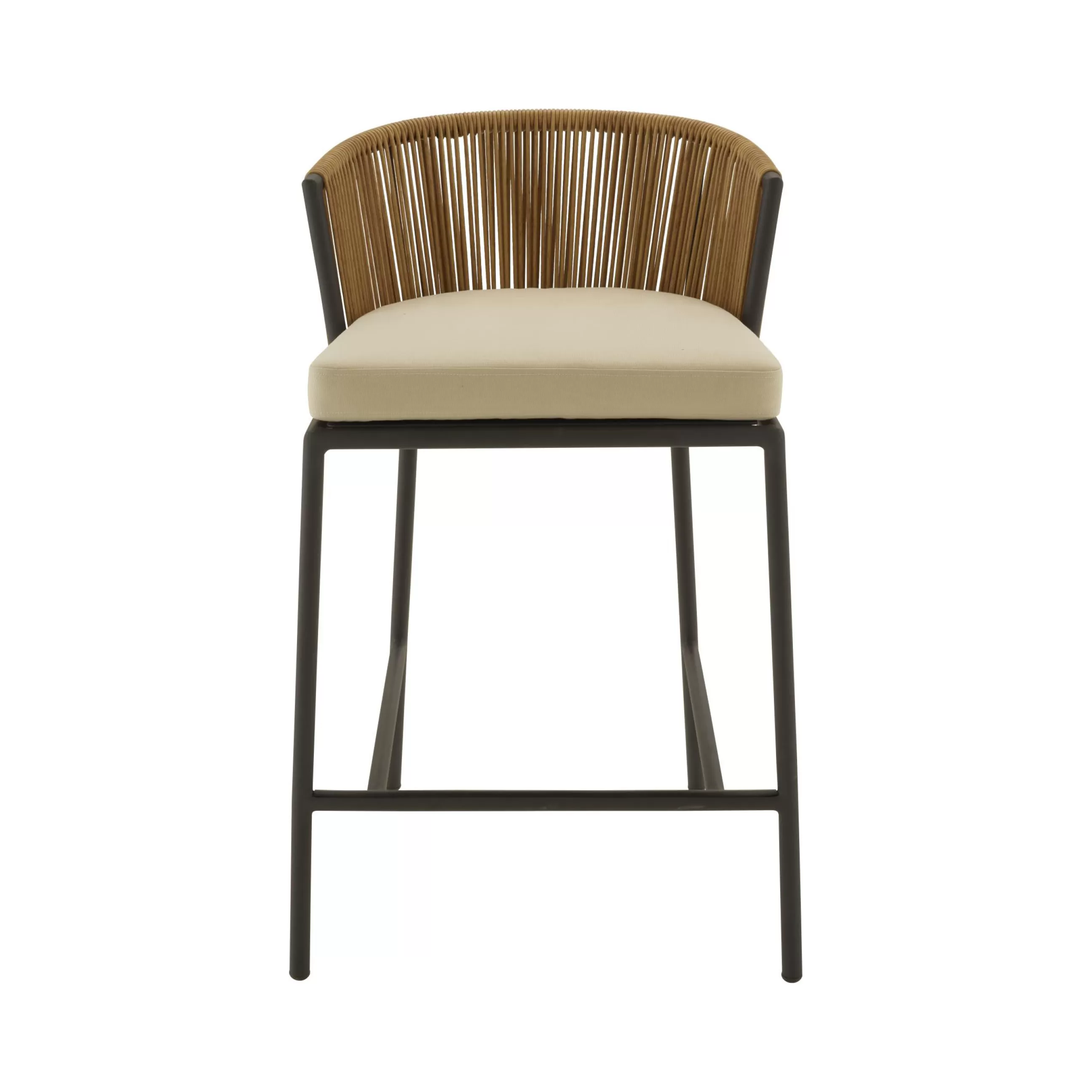 Tabourets De Bar D'extérieur>Cinna Chaise Haute Lapel Plastique Beige / Rotin Synthetique - Coussin D'Assise - Charbon - Naturel