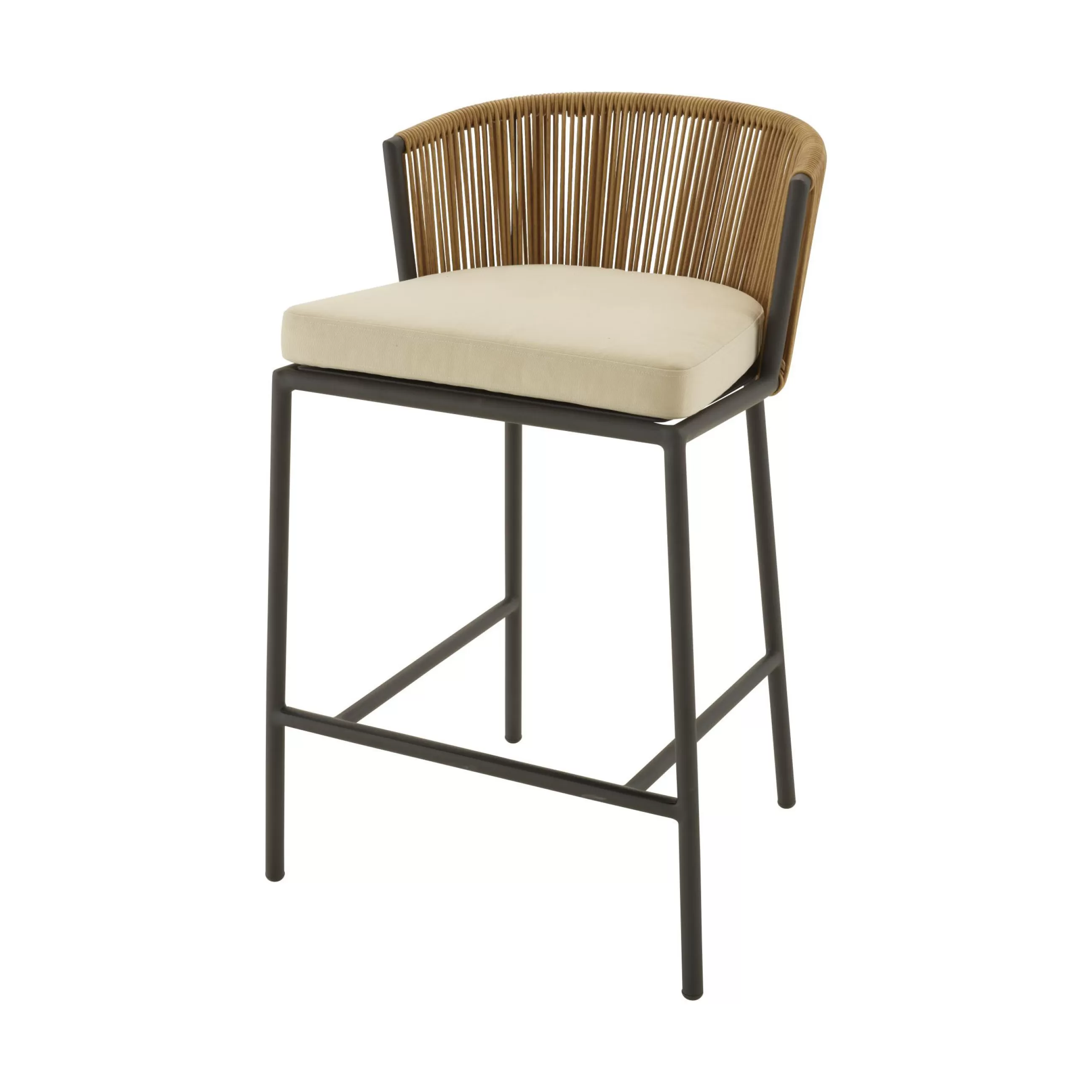 Tabourets De Bar D'extérieur>Cinna Chaise Haute Lapel Plastique Beige / Rotin Synthetique - Coussin D'Assise - Charbon - Naturel