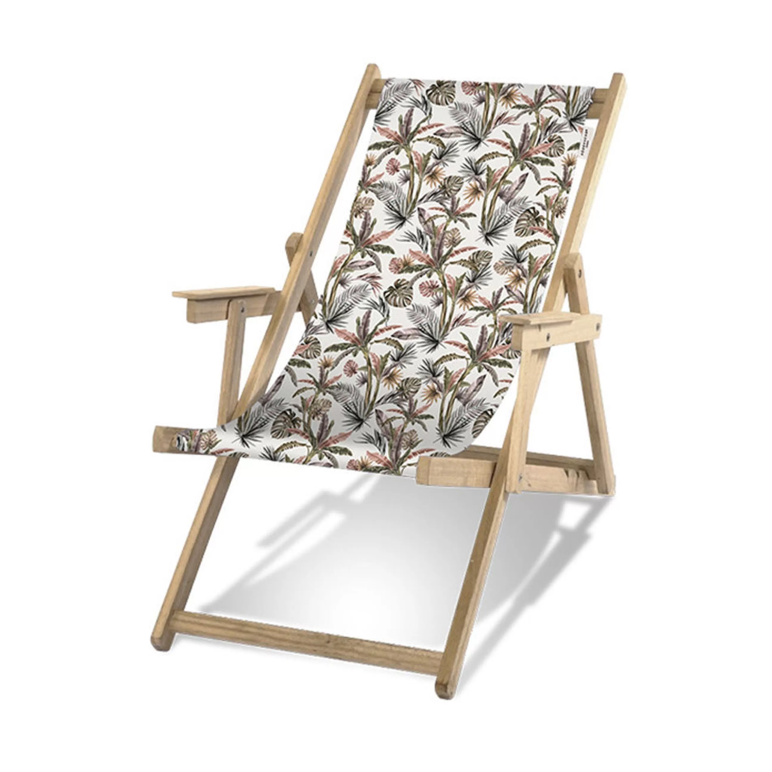 Bains De Soleil Chaises Longues Et Hamacs>PODEVACHE Chaise Longue Pliable Inclinable Rio Bois Multicolore Bois & Tissu Blanc Fleuri / Avec Accoudoirs - Blanc - Orange - Vert