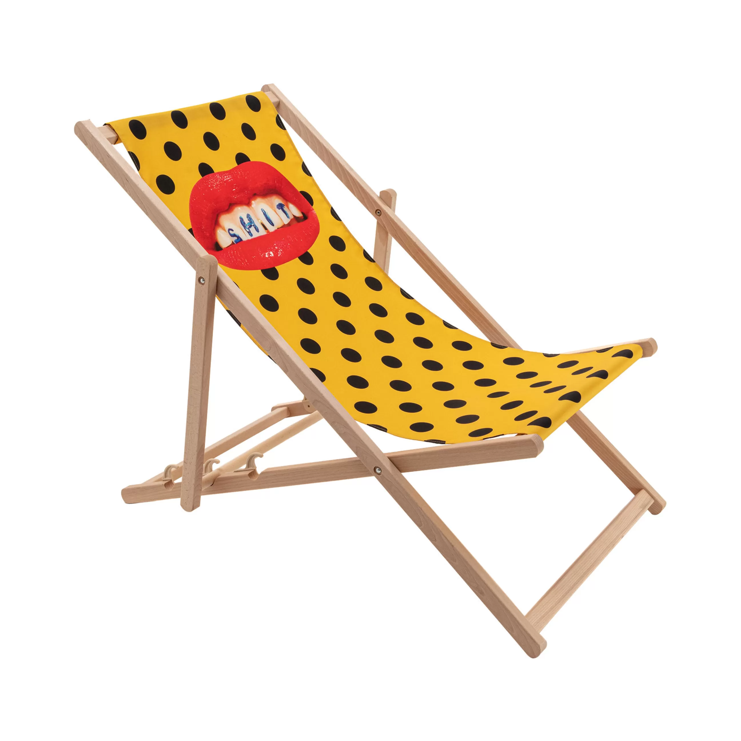 Bains De Soleil Chaises Longues Et Hamacs>Seletti Chaise Longue Pliable Inclinable Toiletpaper Bois Multicolore Bois & Toile Multicolore / - Bois Naturel - Jaune