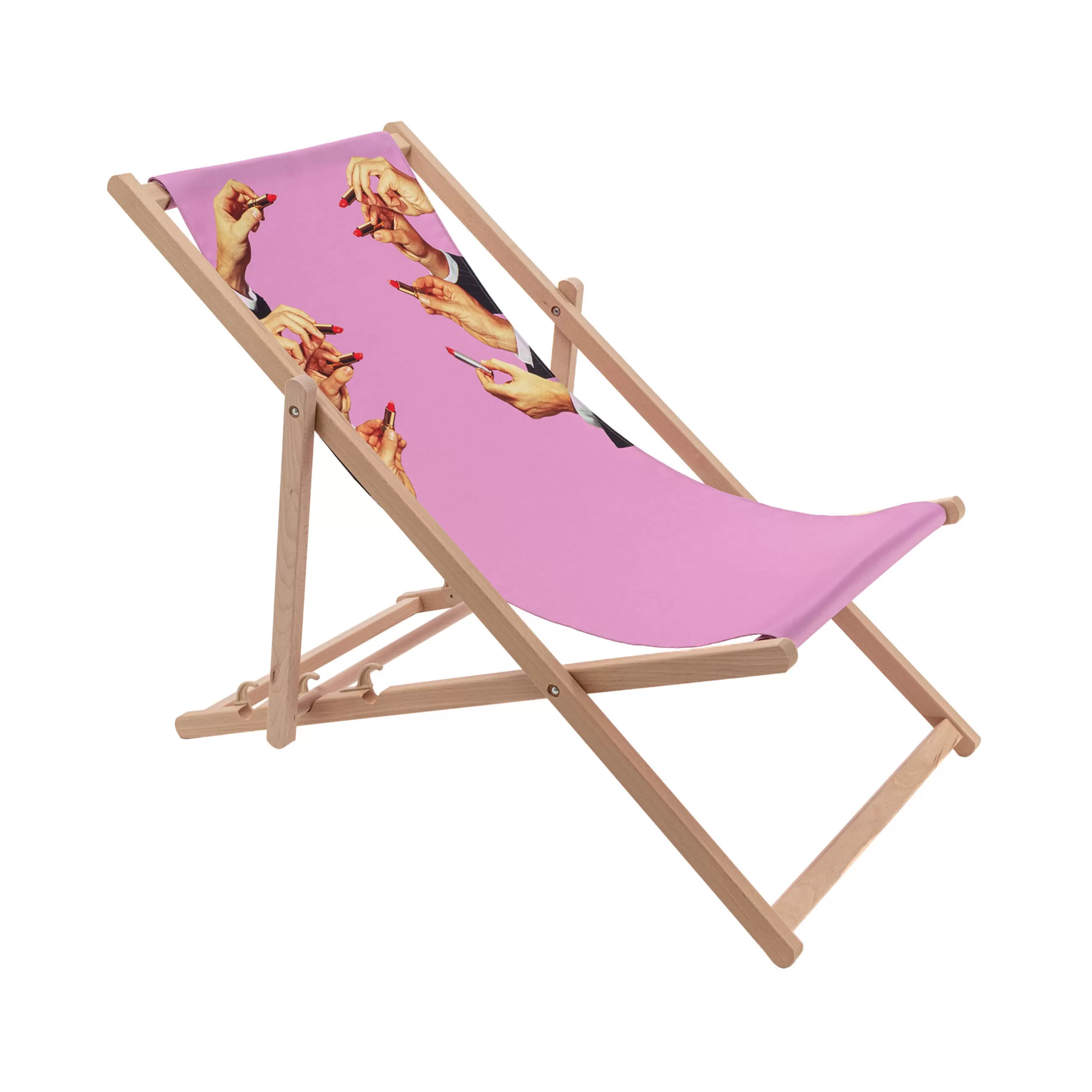 Bains De Soleil Chaises Longues Et Hamacs>Seletti Chaise Longue Pliable Inclinable Toiletpaper Bois Multicolore Bois & Toile Multicolore / - Bois Naturel - Rose