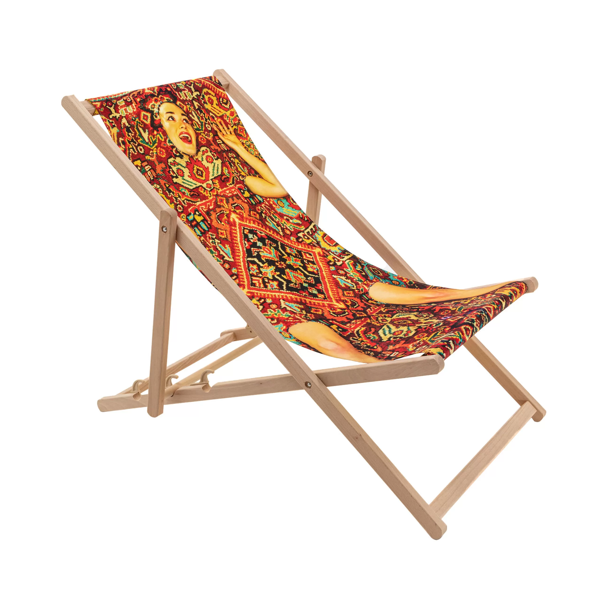 Bains De Soleil Chaises Longues Et Hamacs>Seletti Chaise Longue Pliable Inclinable Toiletpaper Bois Multicolore Bois & Toile Multicolore / - Bois Naturel - Multicolore
