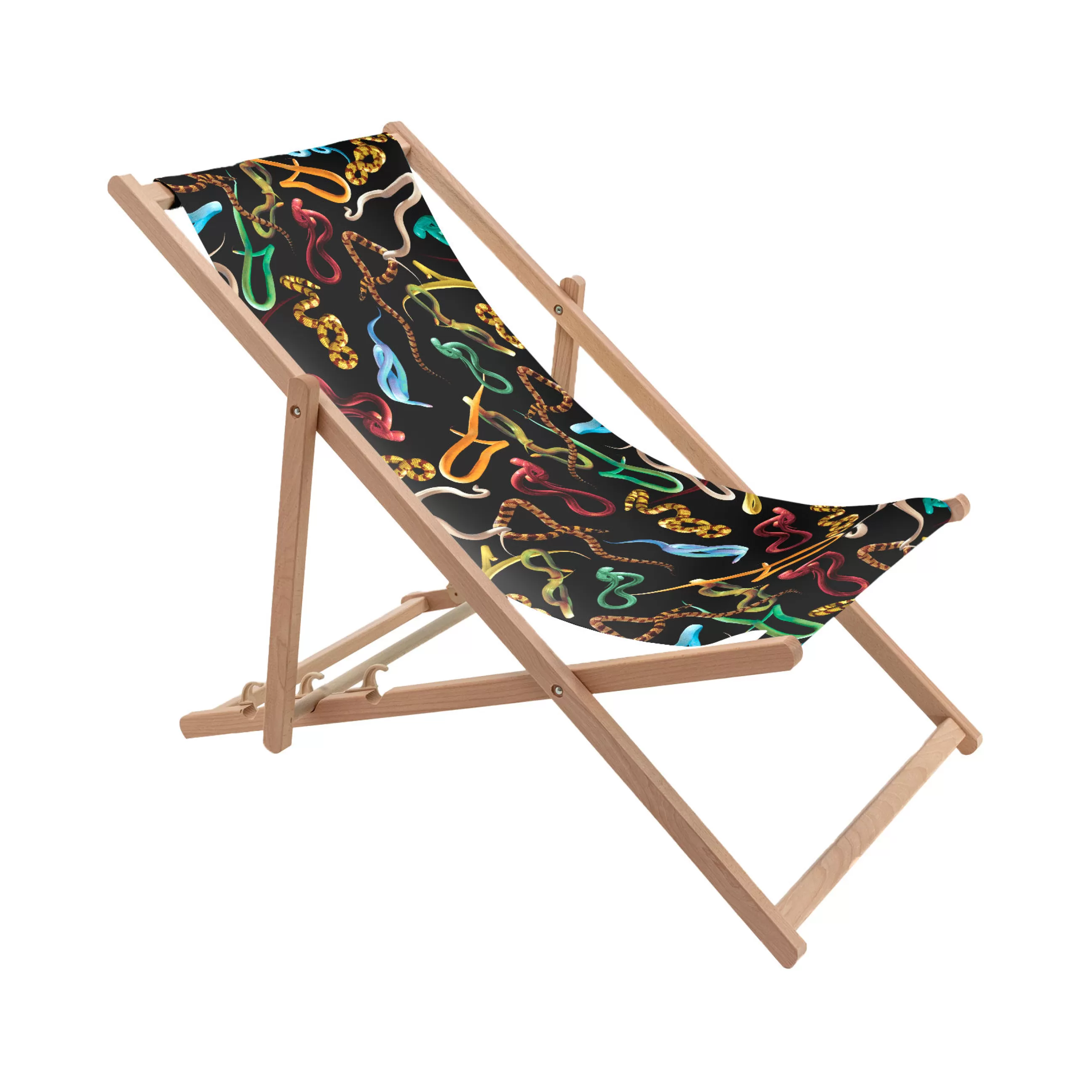 Bains De Soleil Chaises Longues Et Hamacs>Seletti Chaise Longue Pliable Inclinable Toiletpaper Bois Multicolore Bois & Toile Multicolore / - Bois Naturel - Multicolore - Noir