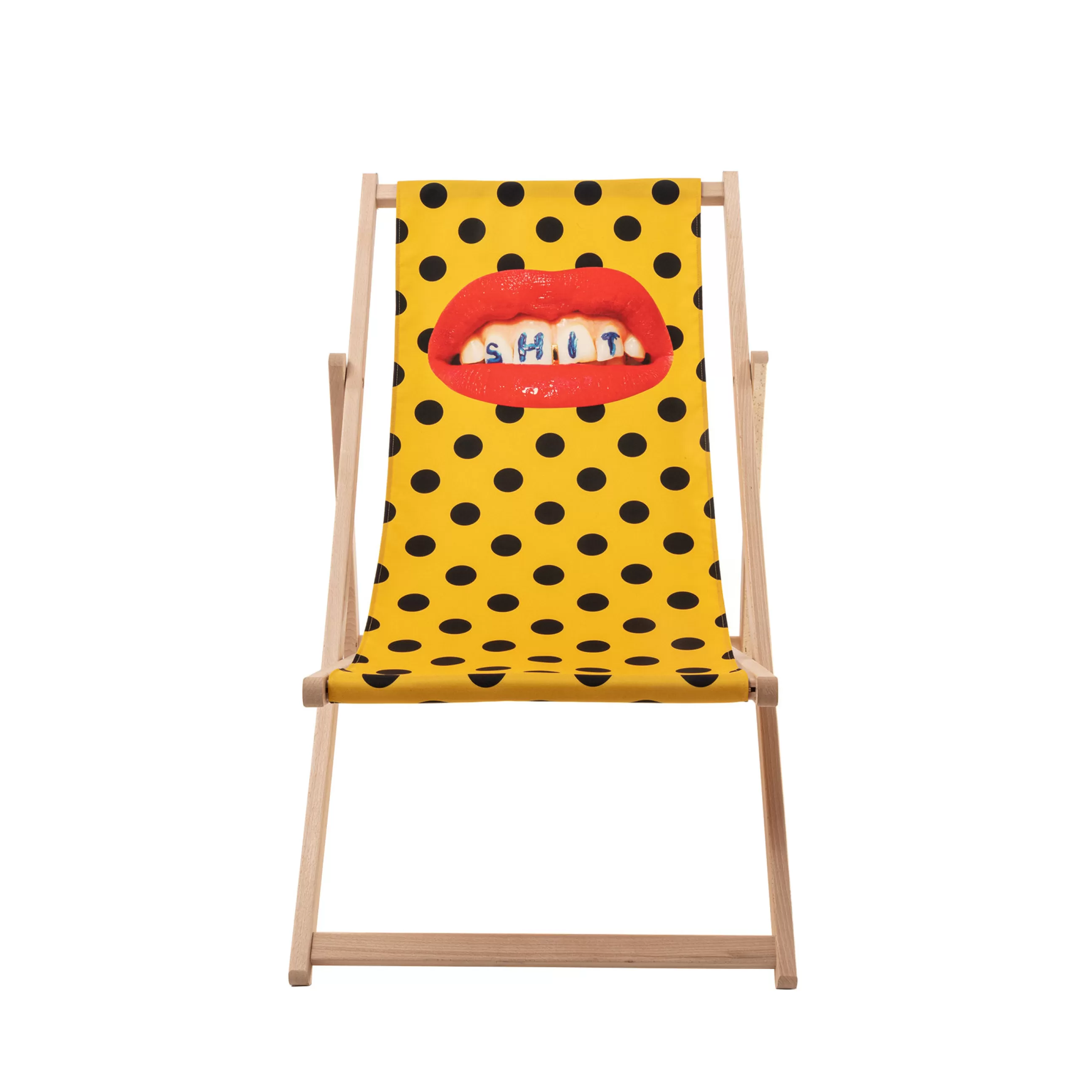 Bains De Soleil Chaises Longues Et Hamacs>Seletti Chaise Longue Pliable Inclinable Toiletpaper Bois Multicolore Bois & Toile Multicolore / - Bois Naturel - Jaune
