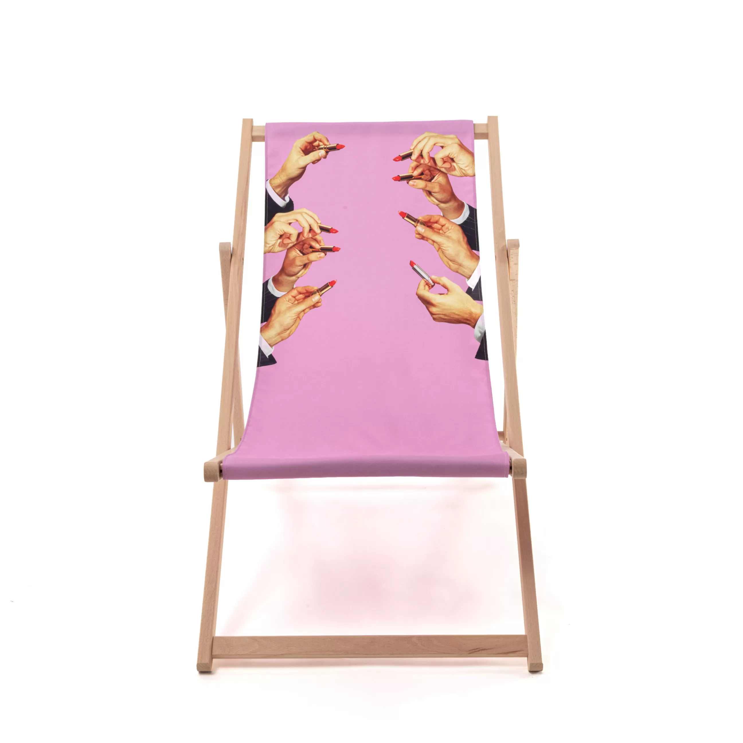 Bains De Soleil Chaises Longues Et Hamacs>Seletti Chaise Longue Pliable Inclinable Toiletpaper Bois Multicolore Bois & Toile Multicolore / - Bois Naturel - Rose