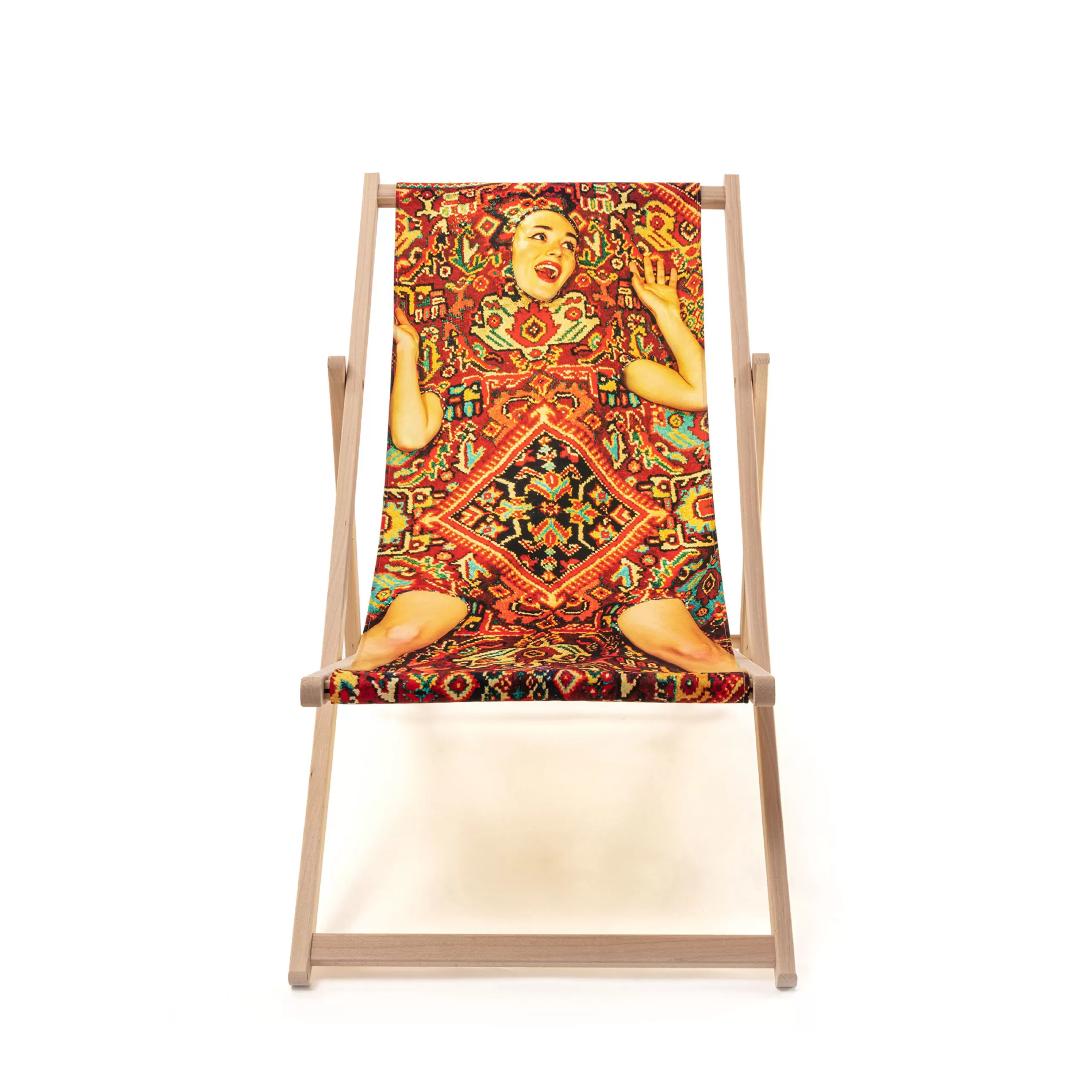Bains De Soleil Chaises Longues Et Hamacs>Seletti Chaise Longue Pliable Inclinable Toiletpaper Bois Multicolore Bois & Toile Multicolore / - Bois Naturel - Multicolore