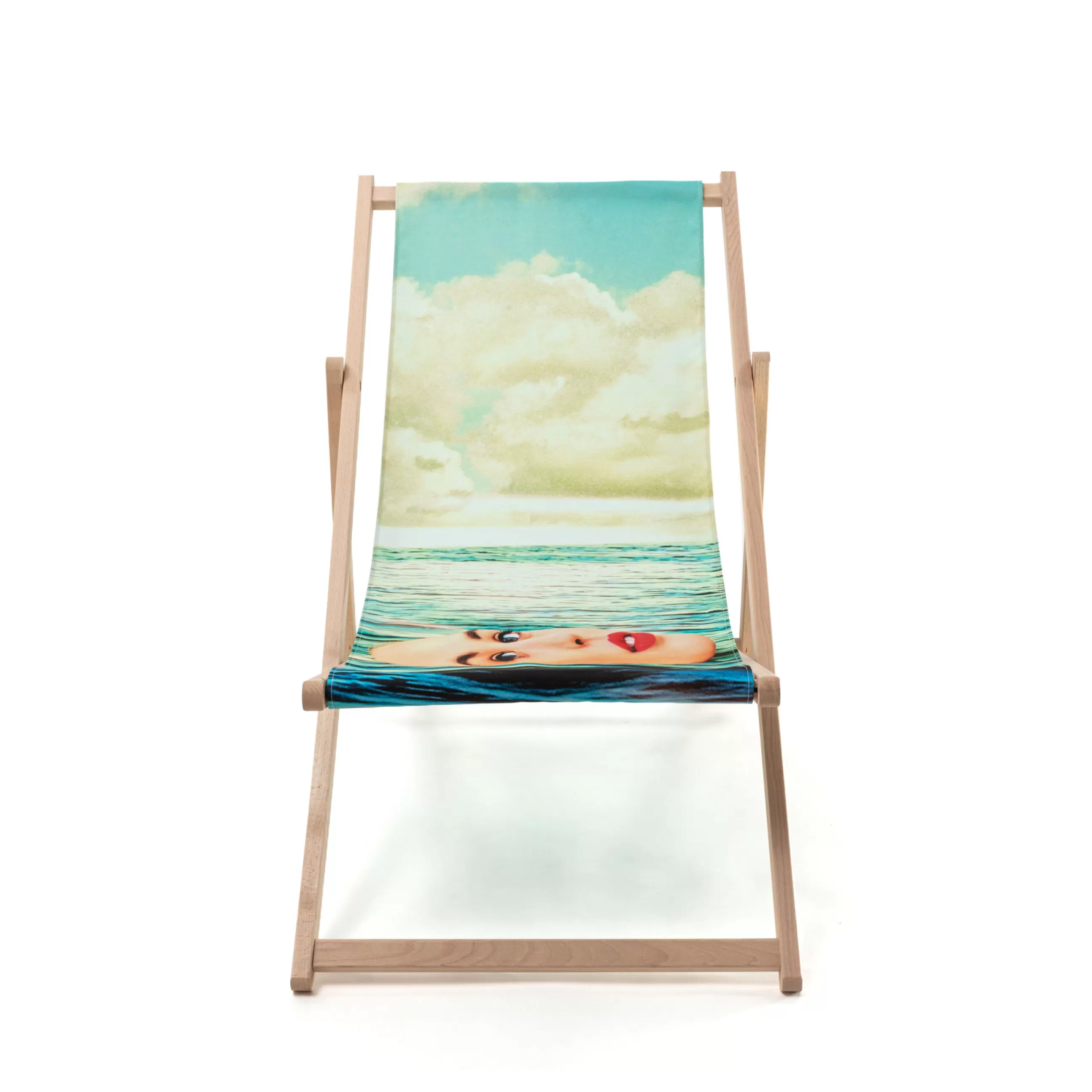 Bains De Soleil Chaises Longues Et Hamacs>Seletti Chaise Longue Pliable Inclinable Toiletpaper Bois Multicolore Bois & Toile Multicolore / - Bleu - Bois Naturel