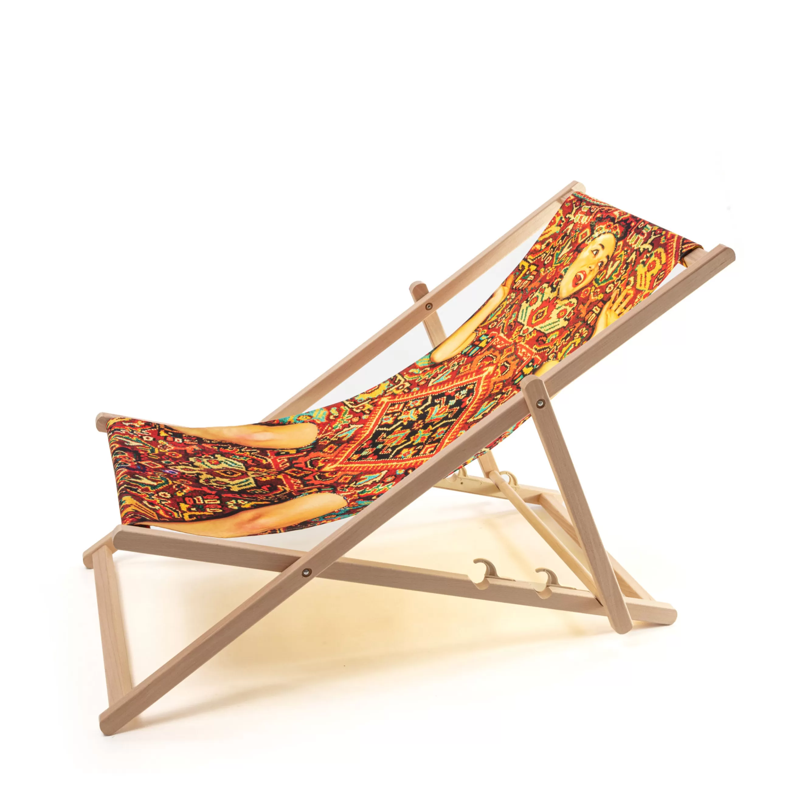Bains De Soleil Chaises Longues Et Hamacs>Seletti Chaise Longue Pliable Inclinable Toiletpaper Bois Multicolore Bois & Toile Multicolore / - Bois Naturel - Multicolore