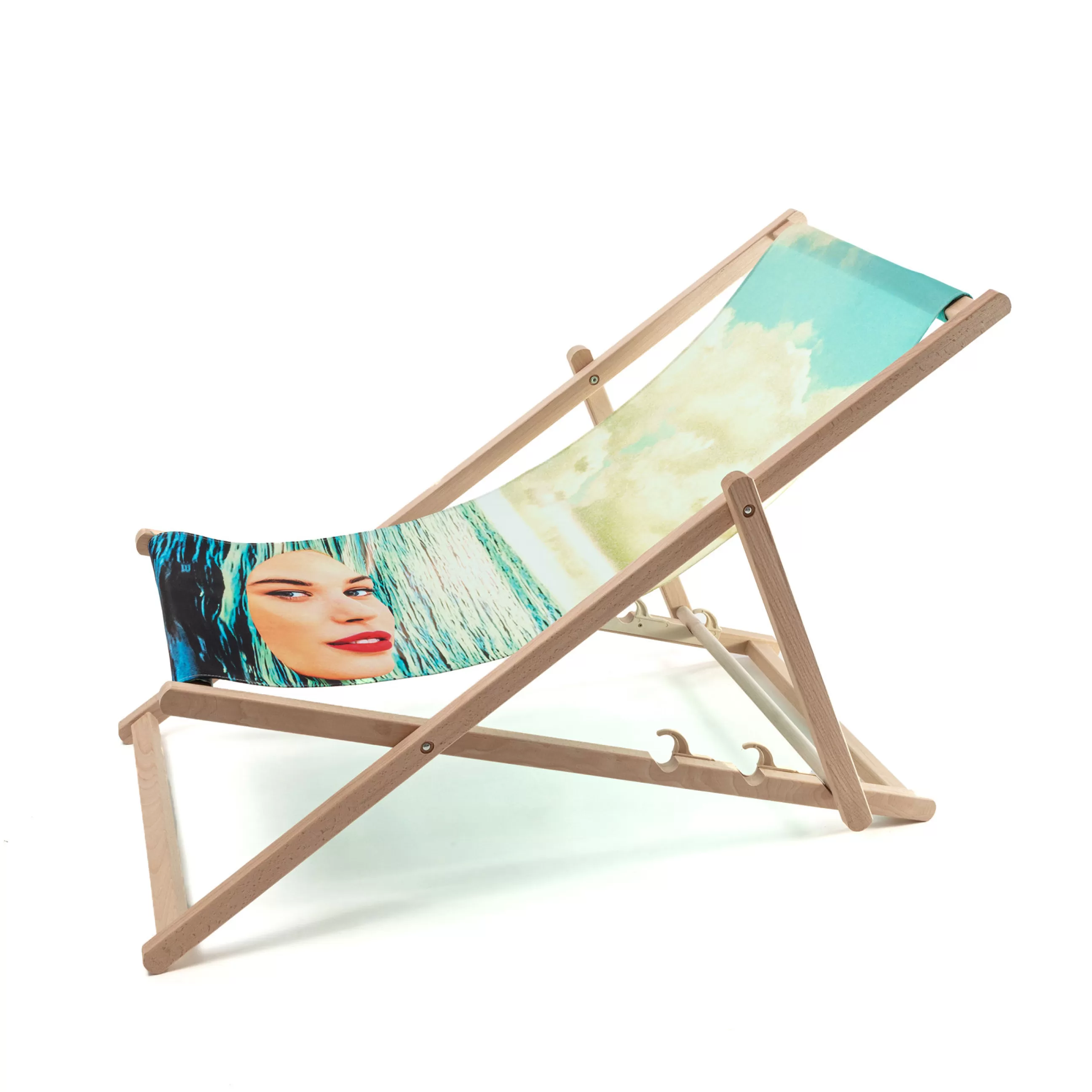 Bains De Soleil Chaises Longues Et Hamacs>Seletti Chaise Longue Pliable Inclinable Toiletpaper Bois Multicolore Bois & Toile Multicolore / - Bleu - Bois Naturel