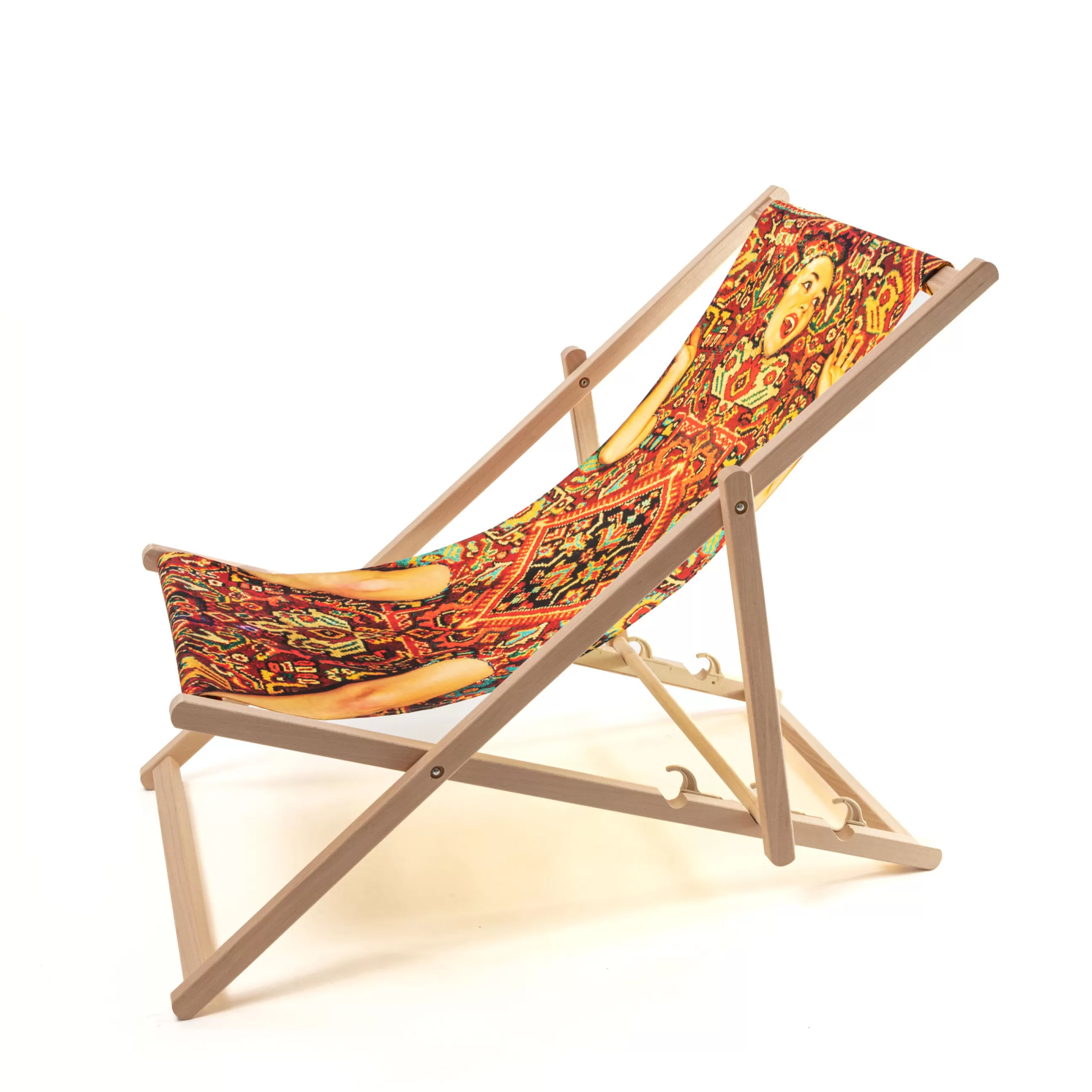 Bains De Soleil Chaises Longues Et Hamacs>Seletti Chaise Longue Pliable Inclinable Toiletpaper Bois Multicolore Bois & Toile Multicolore / - Bois Naturel - Multicolore