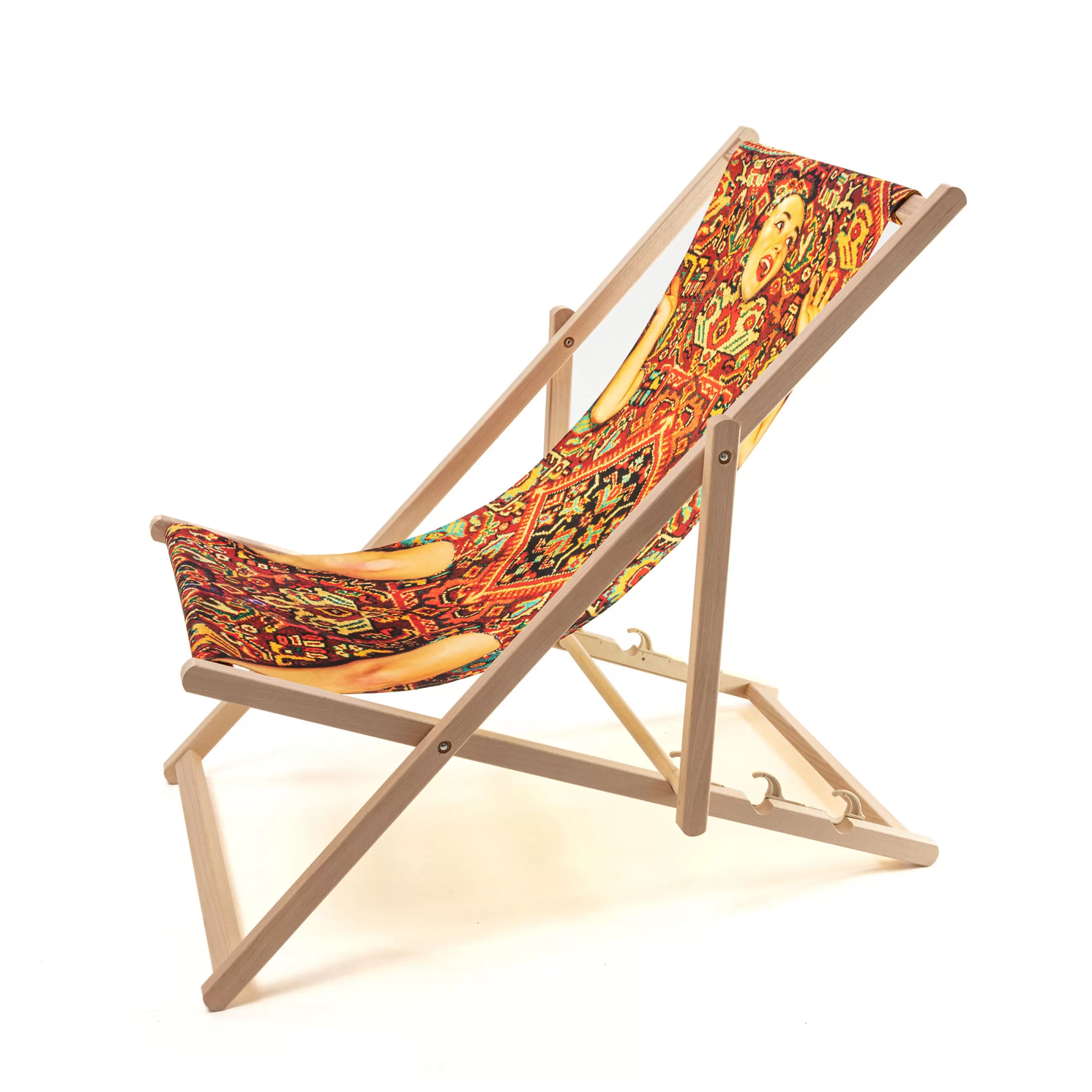 Bains De Soleil Chaises Longues Et Hamacs>Seletti Chaise Longue Pliable Inclinable Toiletpaper Bois Multicolore Bois & Toile Multicolore / - Bois Naturel - Multicolore