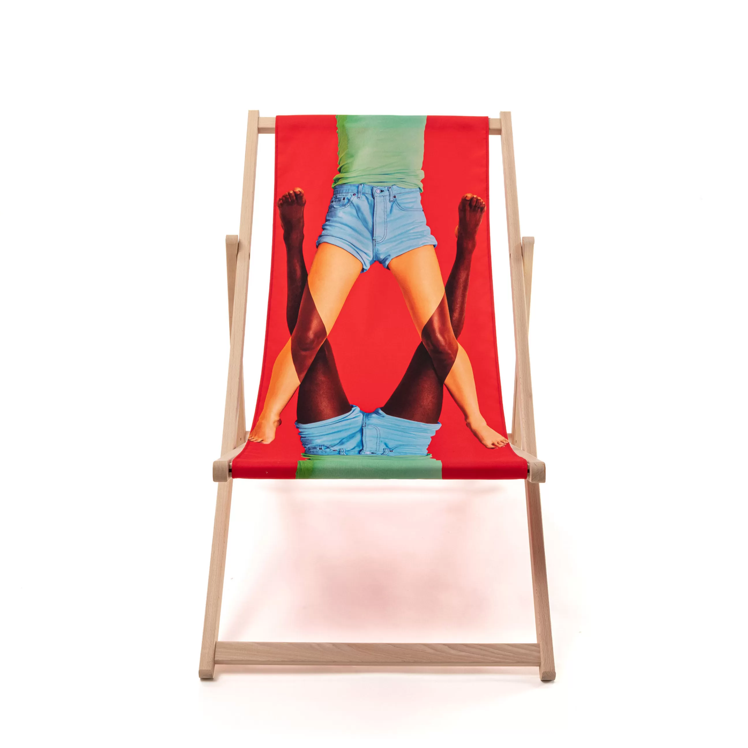 Bains De Soleil Chaises Longues Et Hamacs>Seletti Chaise Longue Pliable Inclinable Toiletpaper Bois Multicolore Bois & Toile Multicolore/ - Bois Naturel - Multicolore - Rouge
