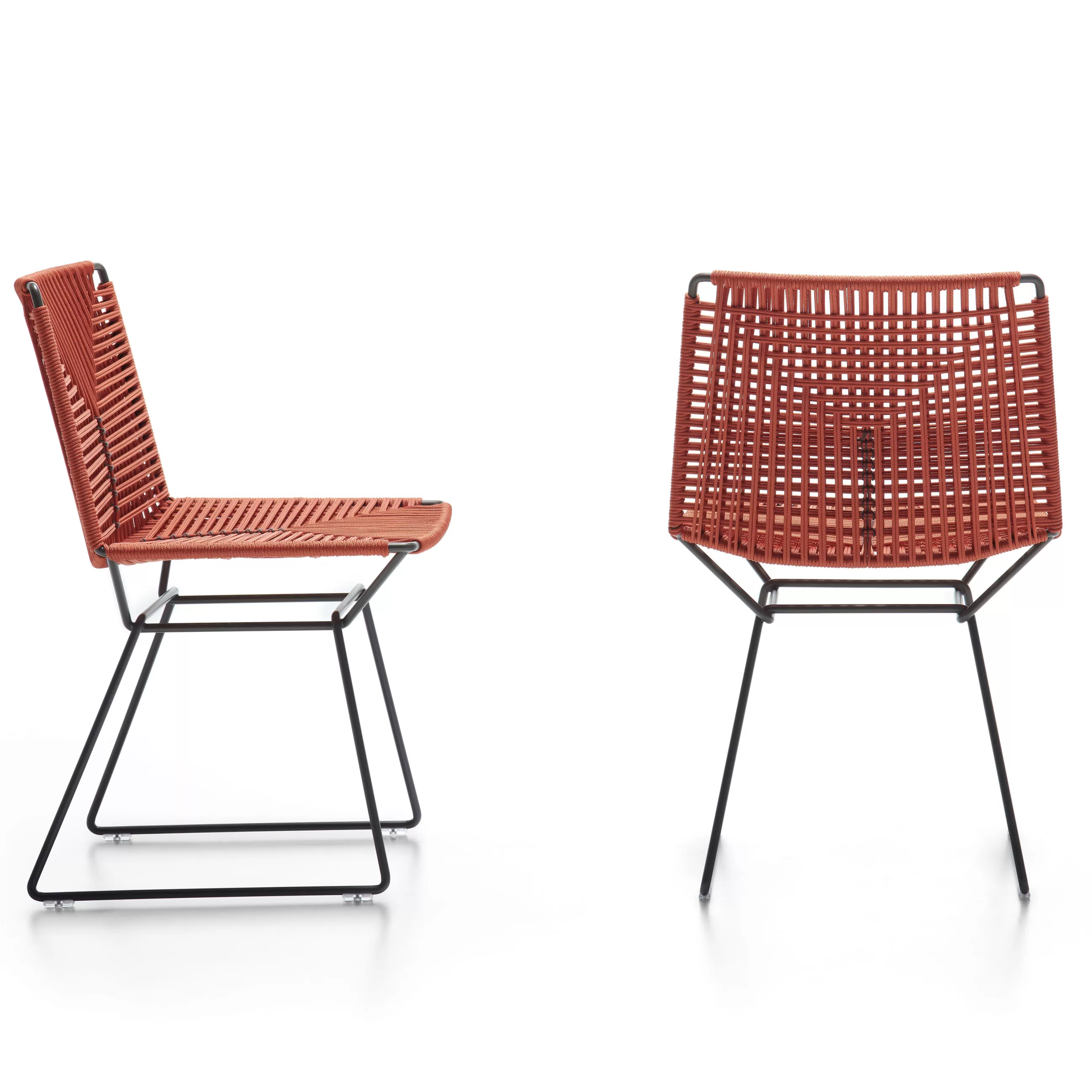 Chaises De Jardin>MDF Italia Chaise Neil Twist Tissu Orange / Outdoor - Corde Tressee Main - Noir - Orange