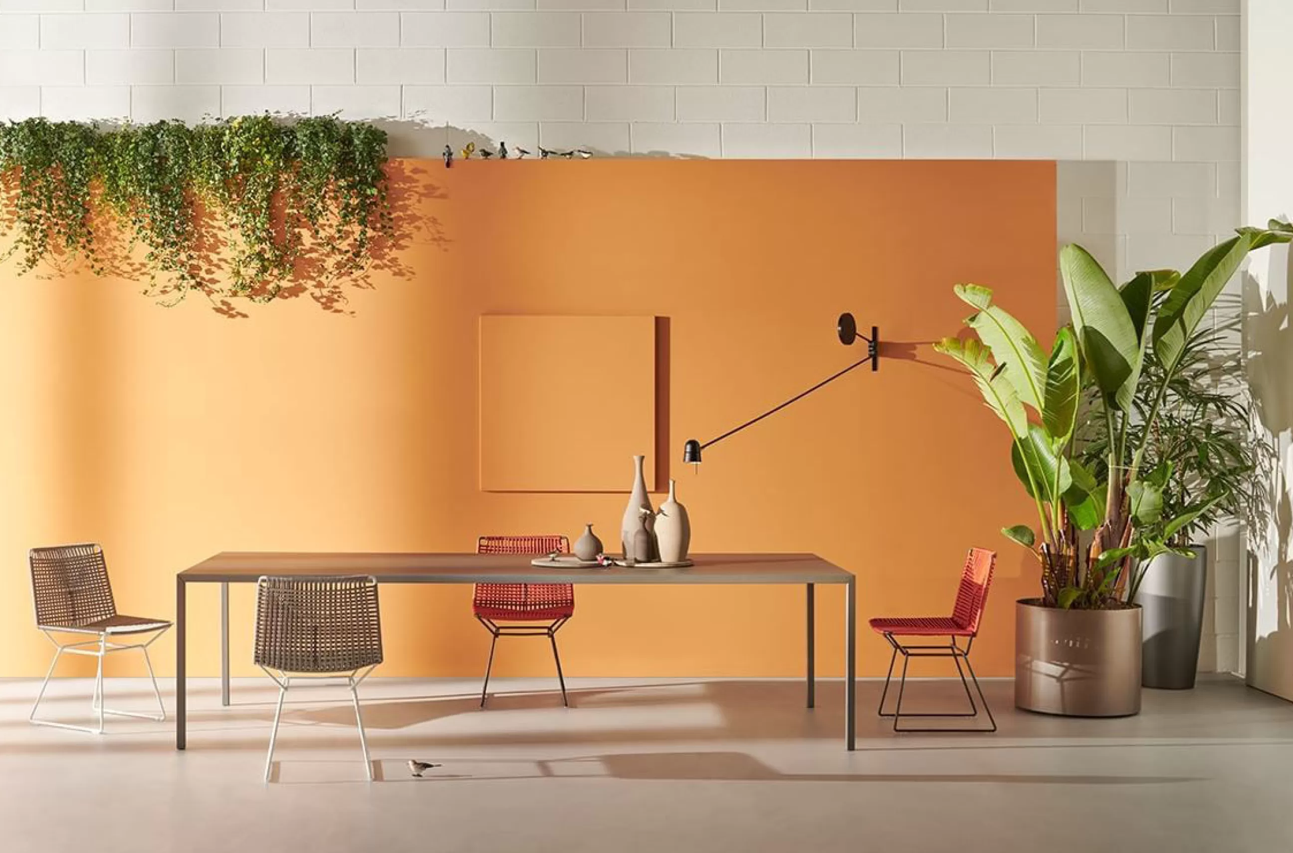 Chaises De Jardin>MDF Italia Chaise Neil Twist Tissu Orange / Outdoor - Corde Tressee Main - Noir - Orange