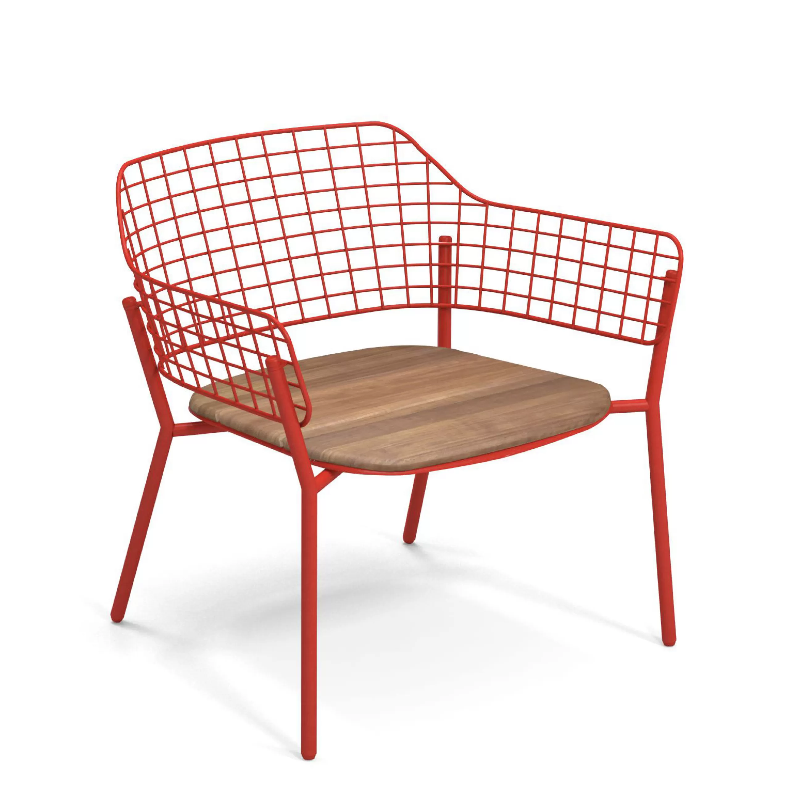 Fauteuils De Jardin>Emu Chauffeuse Empilable Lyze Metal Rouge Bois Naturel / Assise Teck - Rouge Ecarlate - Teck