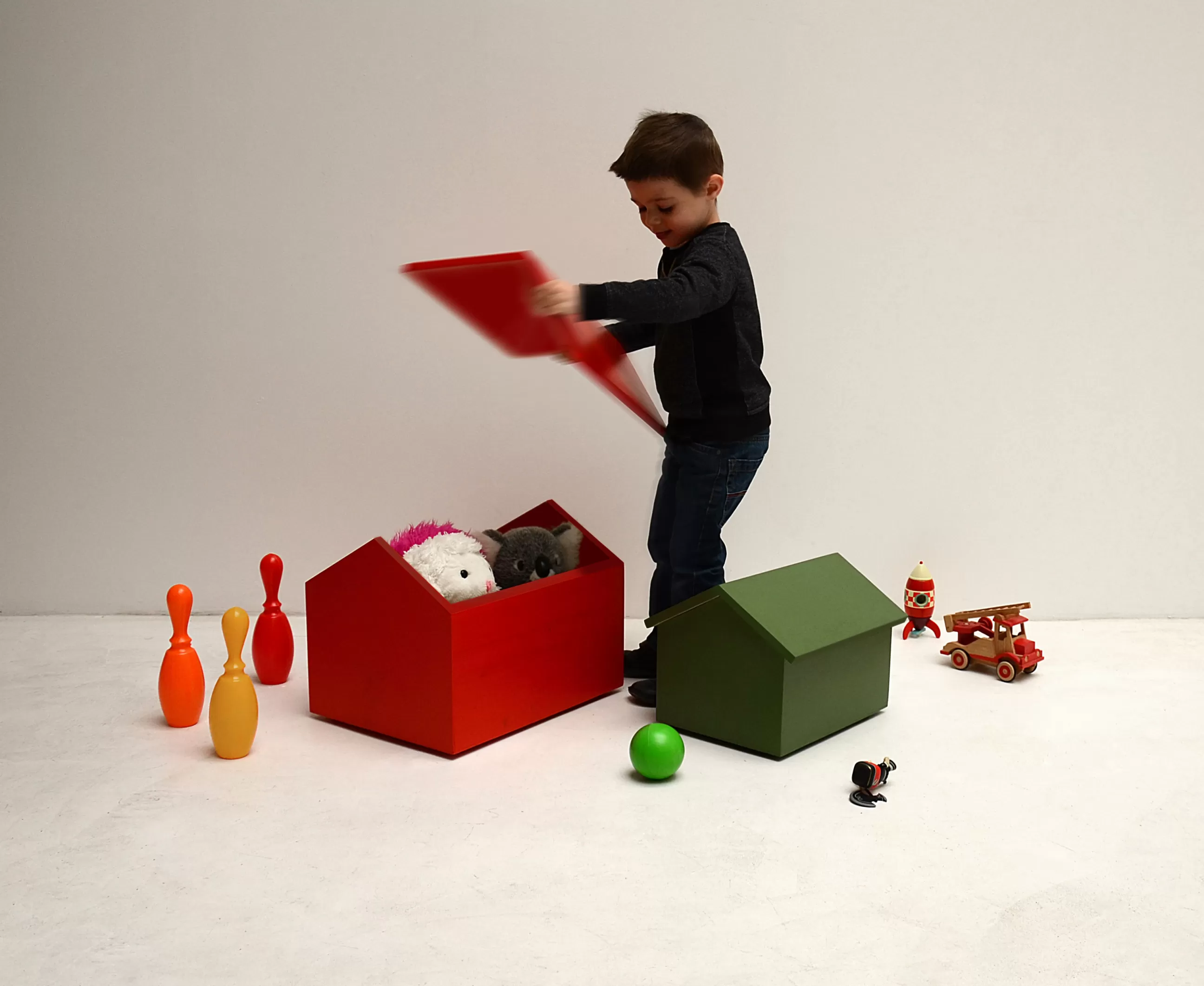 Mobilier Kids>Compagnie Coffre Maison Bois/ Large - L 45 Cm - Rouge