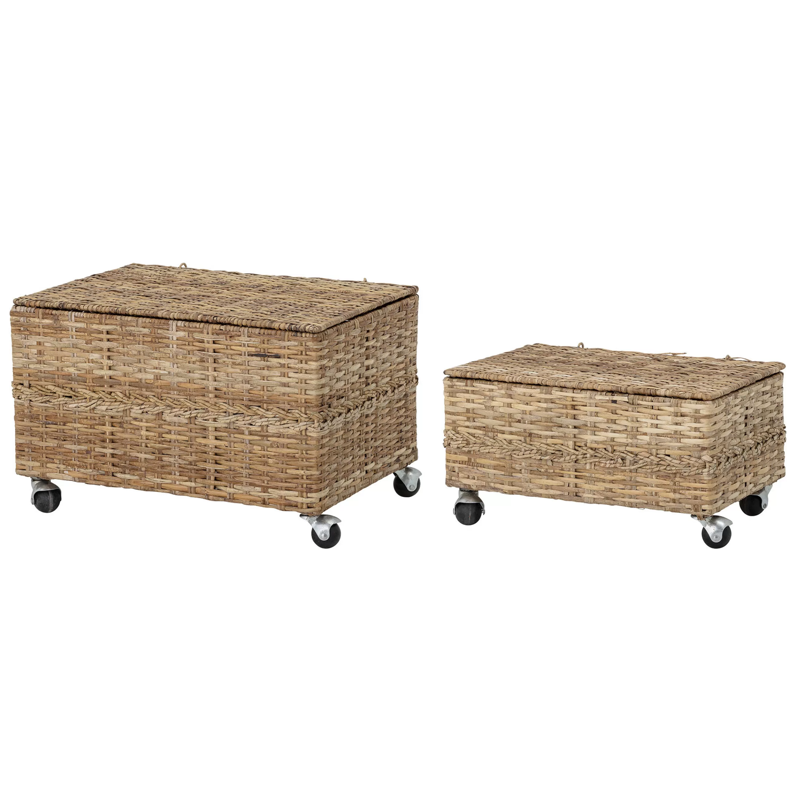 Mobilier Kids>Bloomingville Coffre Nature Fibre Vegetale Beige / Set De 2 - Avec Roulettes / Rotin - Naturel