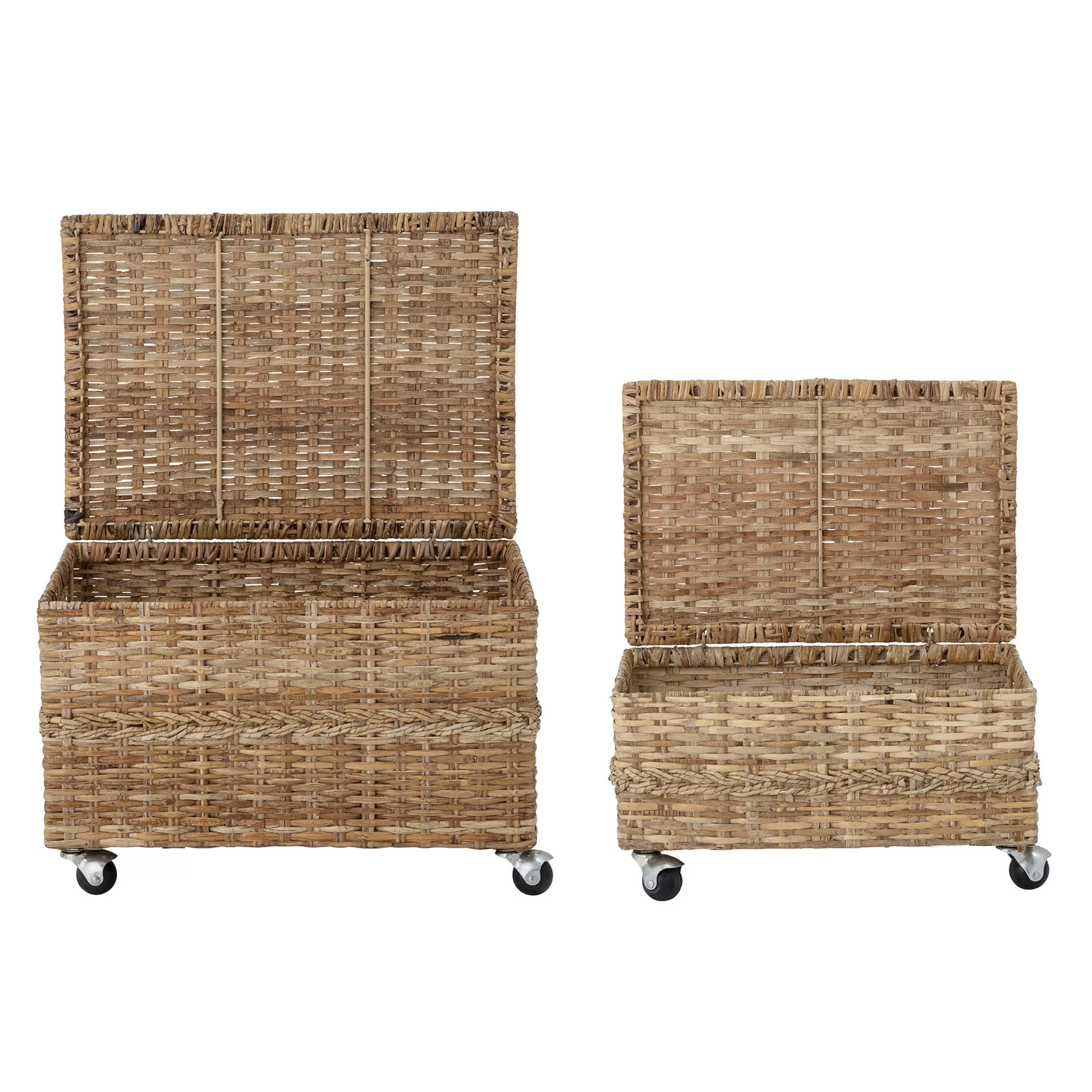 Mobilier Kids>Bloomingville Coffre Nature Fibre Vegetale Beige / Set De 2 - Avec Roulettes / Rotin - Naturel