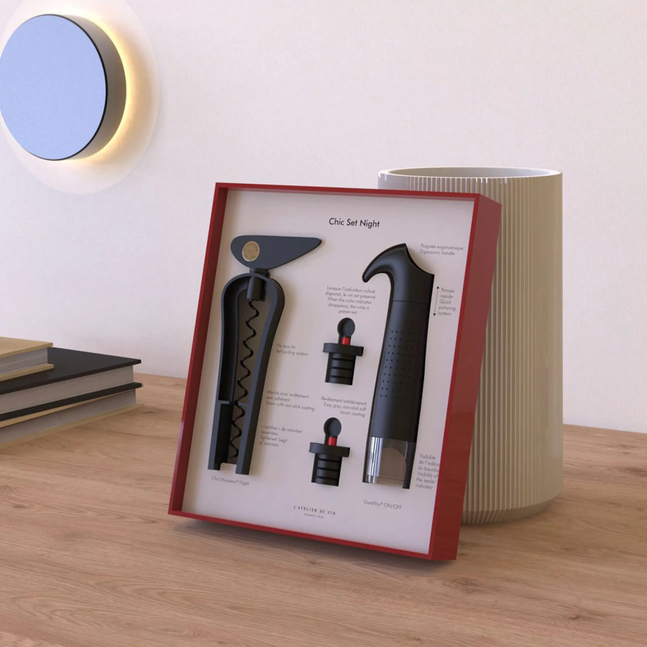 Autour Du Vin>L'Atelier du Vin Coffret Sommelier Chic Set Night Plastique/ Tire-Bouchon + Pompe A Vide Manuelle Avec 2 Bouchons - Noir