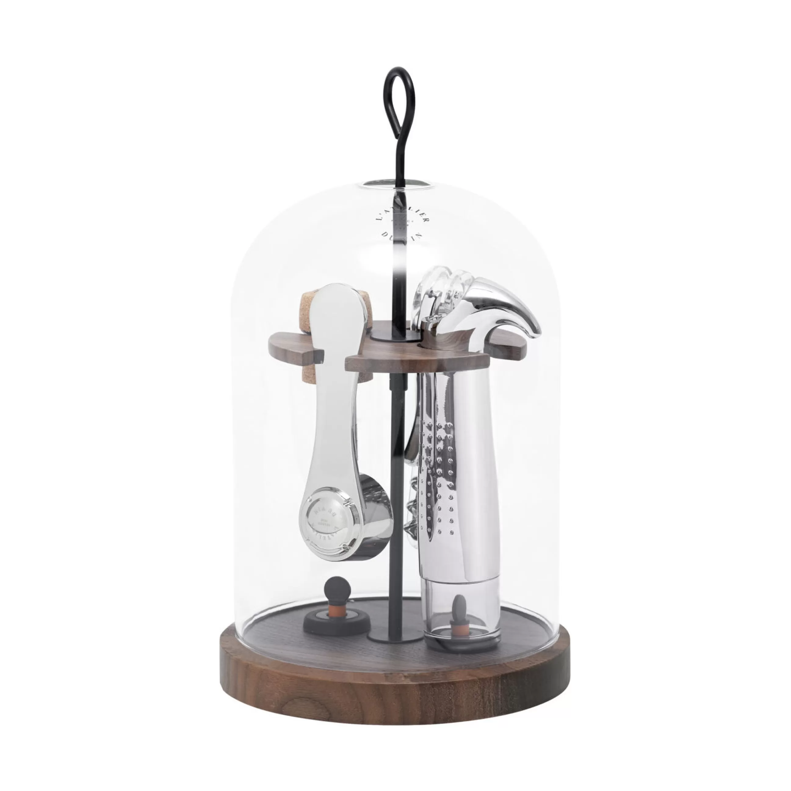 Autour Du Vin>L'Atelier du Vin Coffret Sommelier Le Globe Metal Verre Bois Naturel / 6 Pieces - Cloche En Verre - Noyer - Transparent
