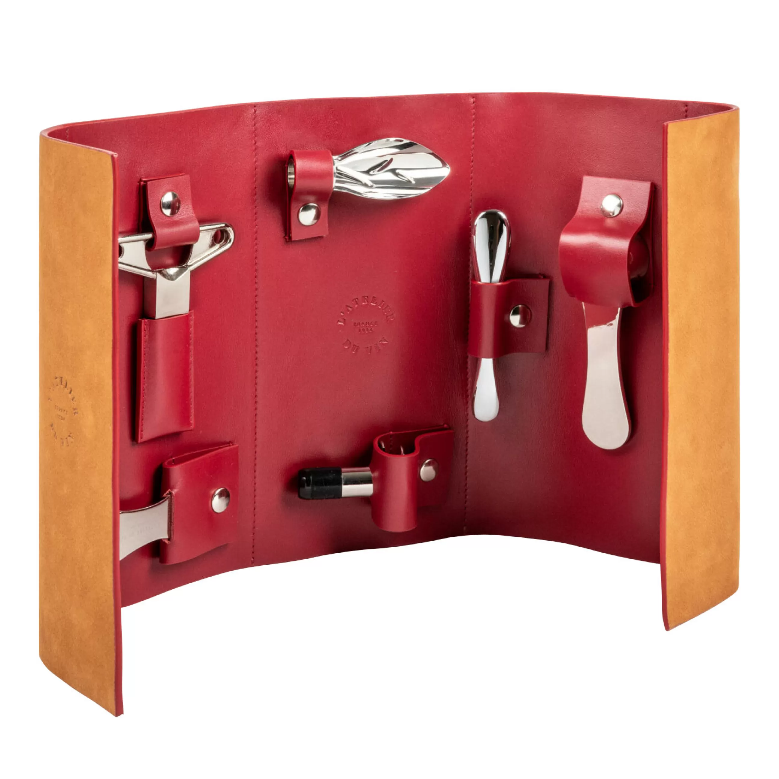 Autour Du Vin>L'Atelier du Vin Coffret Sommelier Oeno Collection Nomad Metal Cuir Rouge Marron / 6 Accessoires Dans Etui Cuir - Acier - Fauve - Rouge