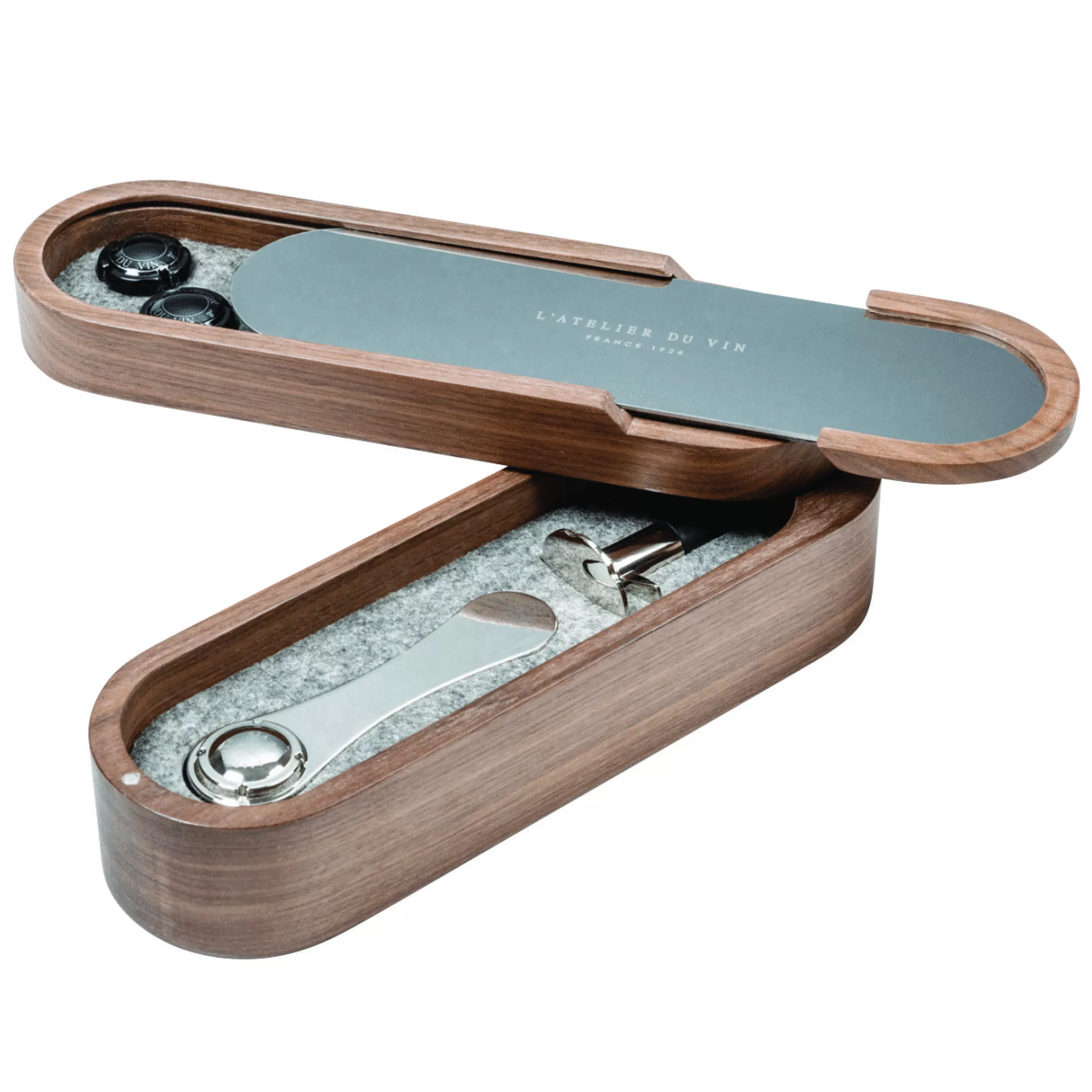 Autour Du Vin>L'Atelier du Vin Coffret Sparkling Set Bois Naturel / 2 Outils Pour Le Service Du Champagne - Acier - Miroir - Noyer