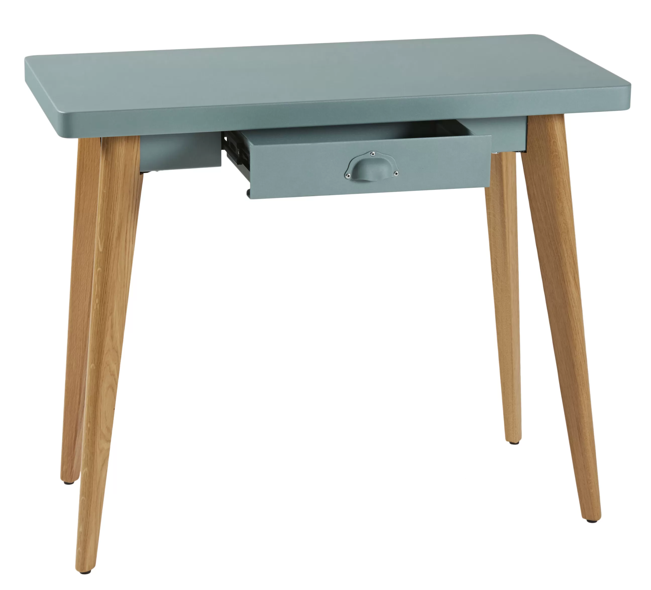 Consoles>Tolix Console 55 Metal Vert Bois Naturel / Avec Tiroir - Metal & Pieds Bois - Bois Naturel - Vert Lichen