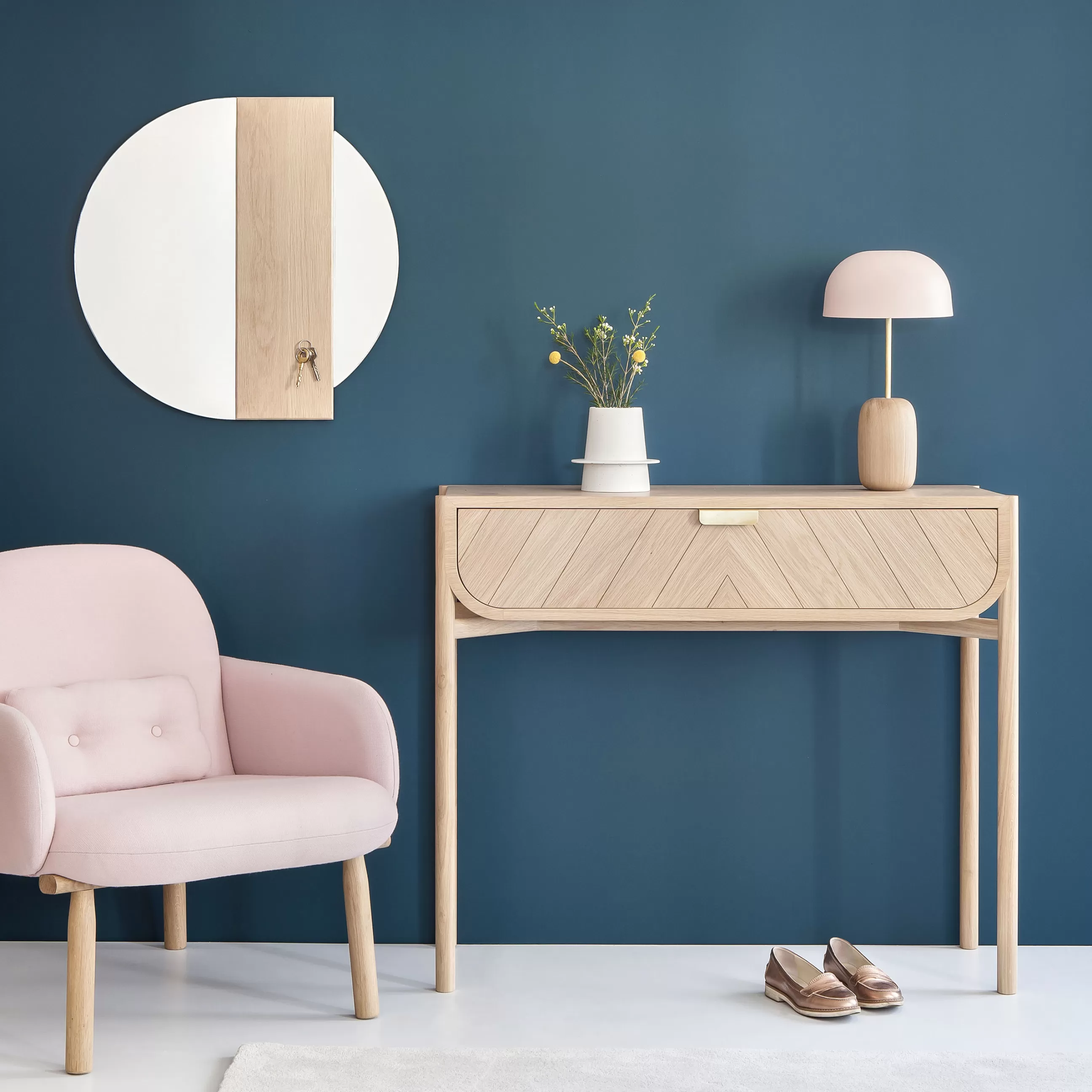 Consoles>Harto Console Marius Bois Naturel / Avec Tiroir - L 100 Cm - Chene Naturel - Laiton