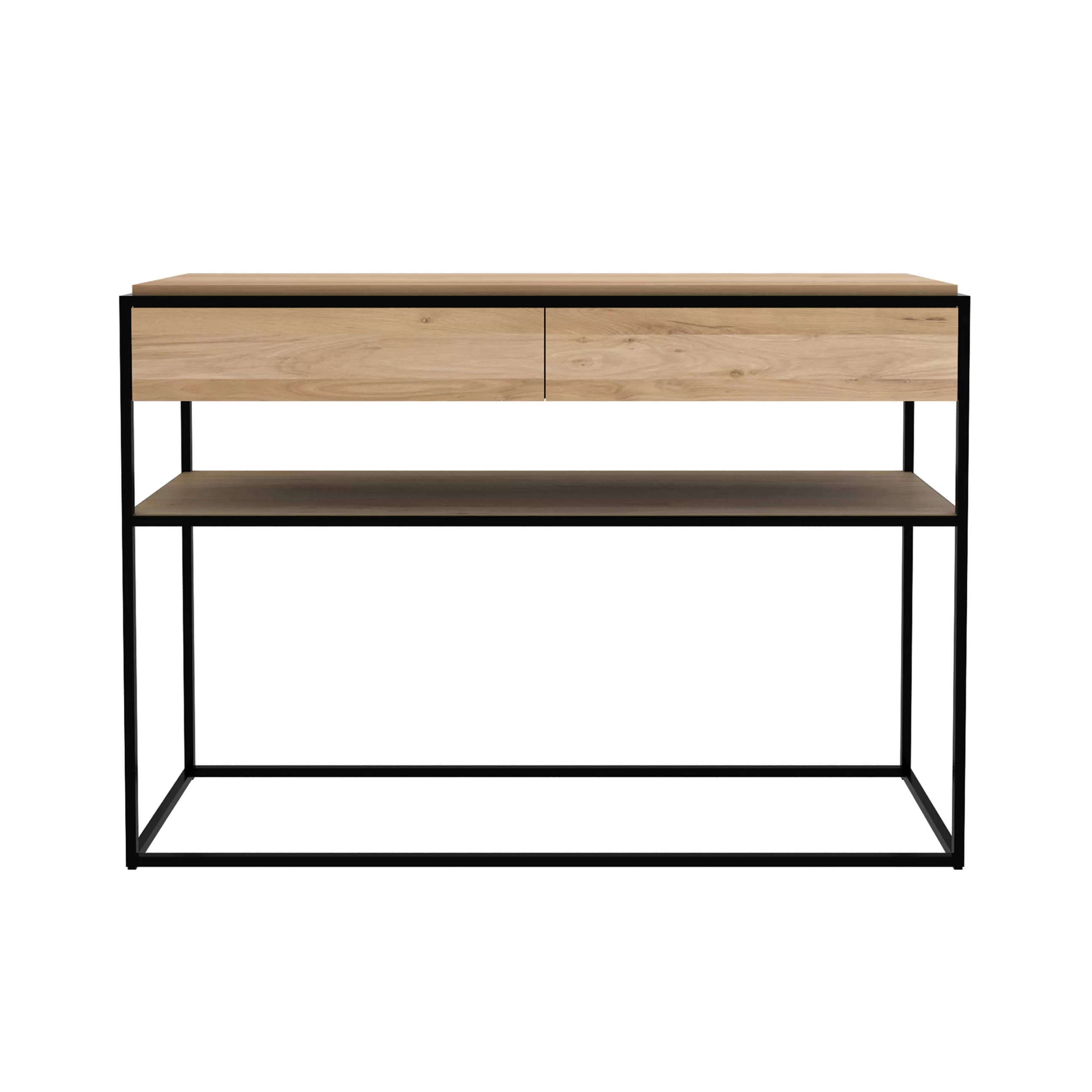 Consoles>Ethnicraft Console Monolit Noir Bois Naturel / L 122 Cm / 2 Tiroirs - Chene Naturel