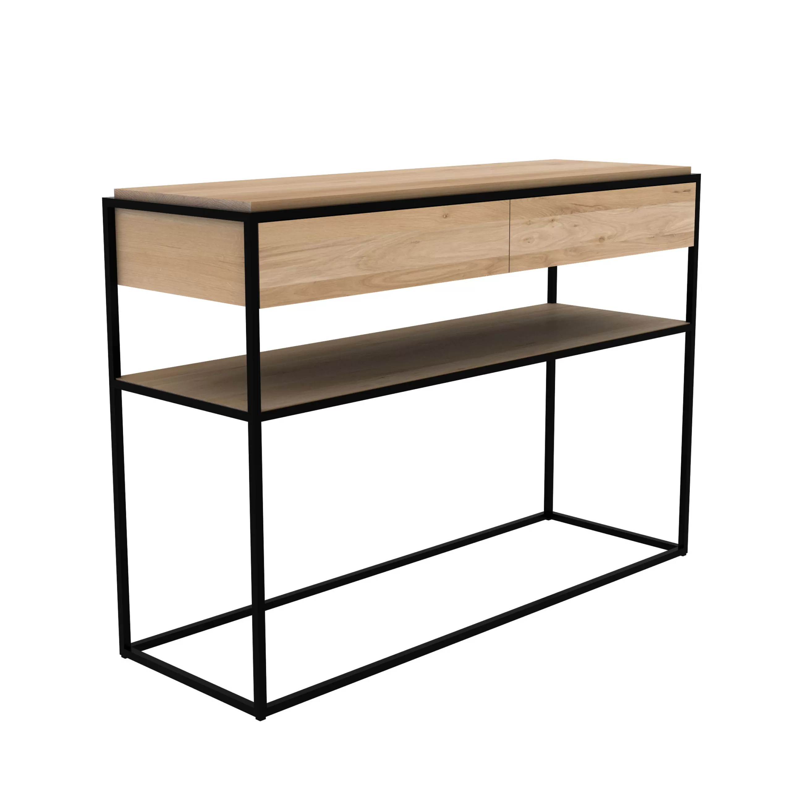Consoles>Ethnicraft Console Monolit Noir Bois Naturel / L 122 Cm / 2 Tiroirs - Chene Naturel