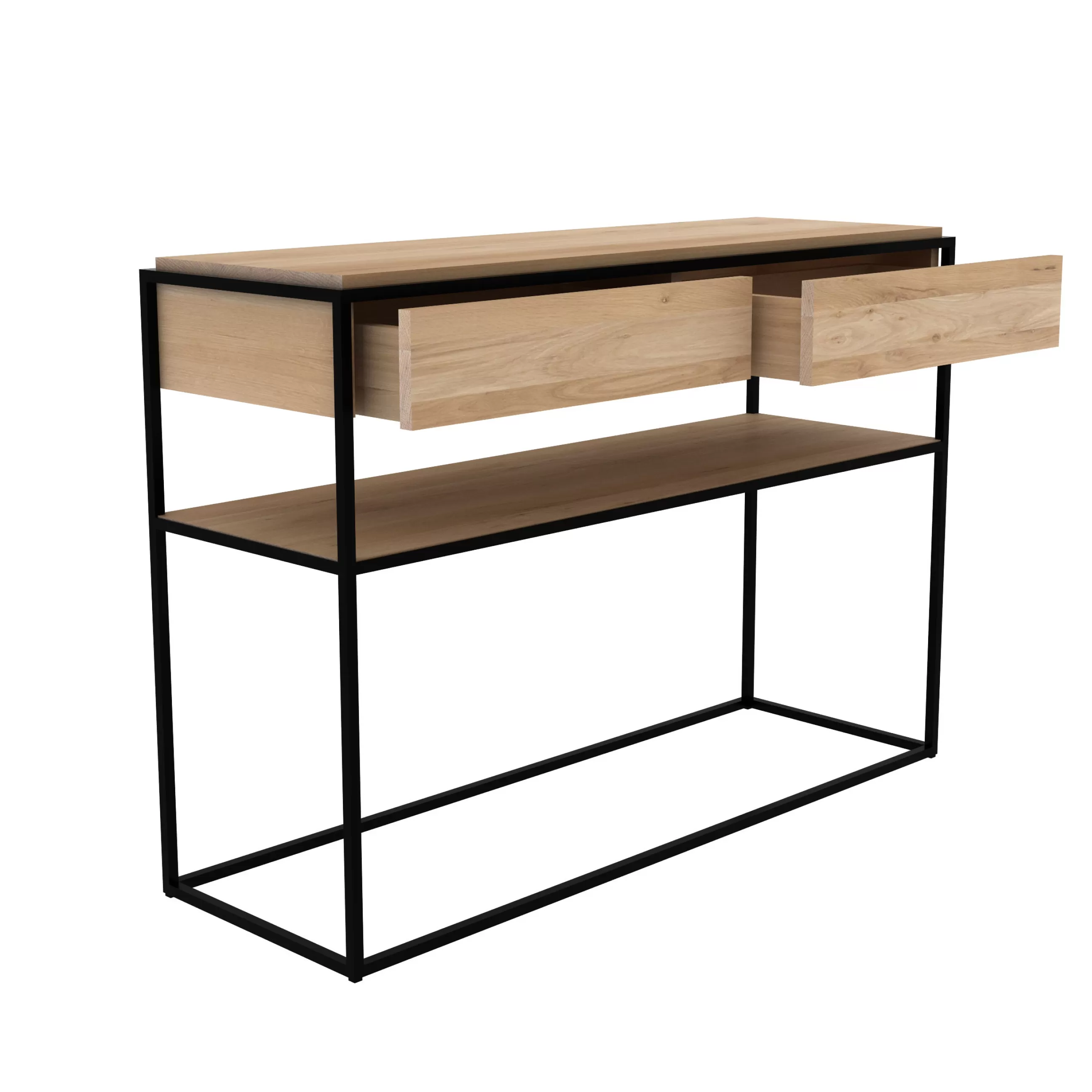 Consoles>Ethnicraft Console Monolit Noir Bois Naturel / L 122 Cm / 2 Tiroirs - Chene Naturel