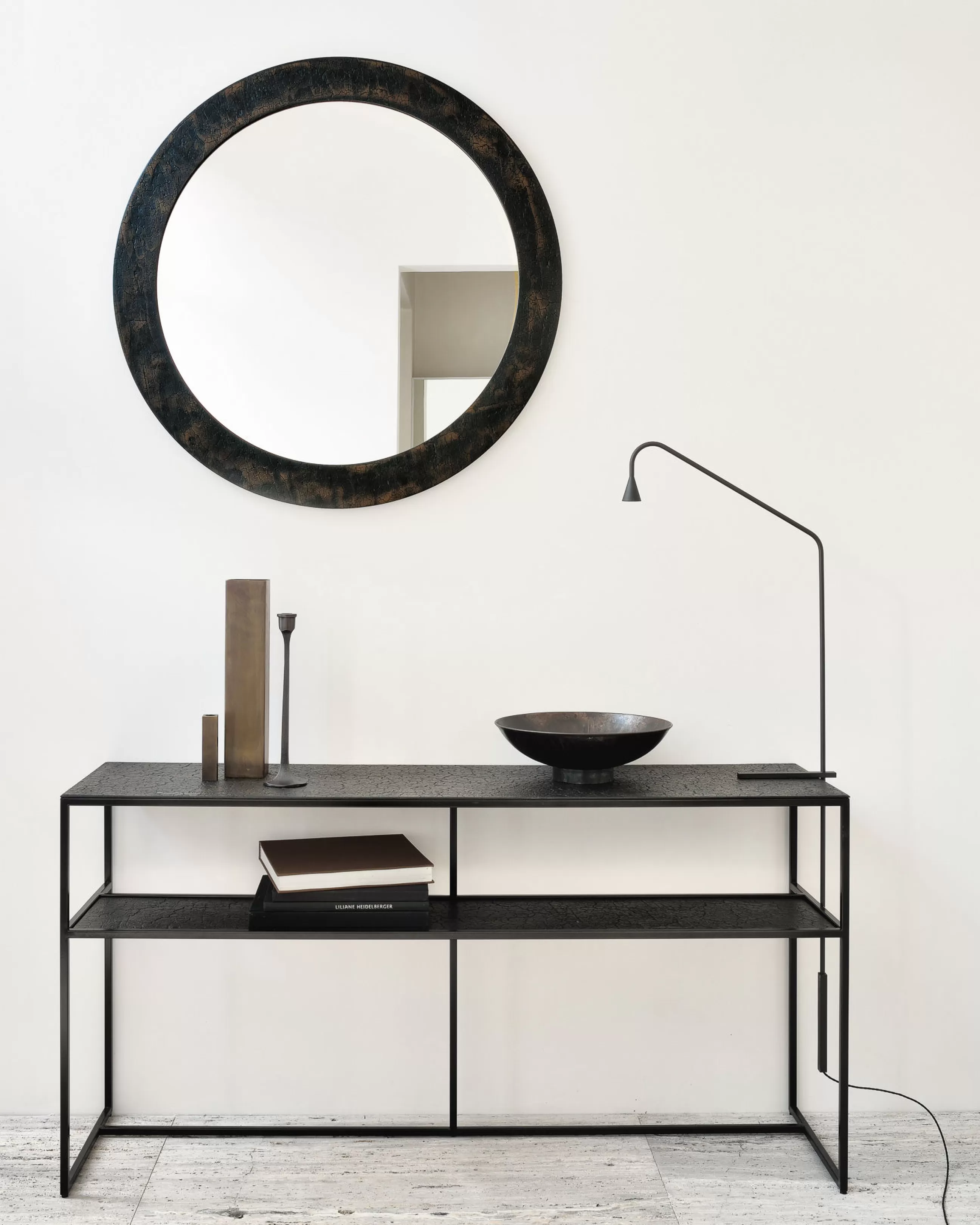 Consoles>Ethnicraft Console Pentagon Metal Noir / 150 X 40 Cm X H 75 Cm - Plateaux Sculptes Main - Whisky