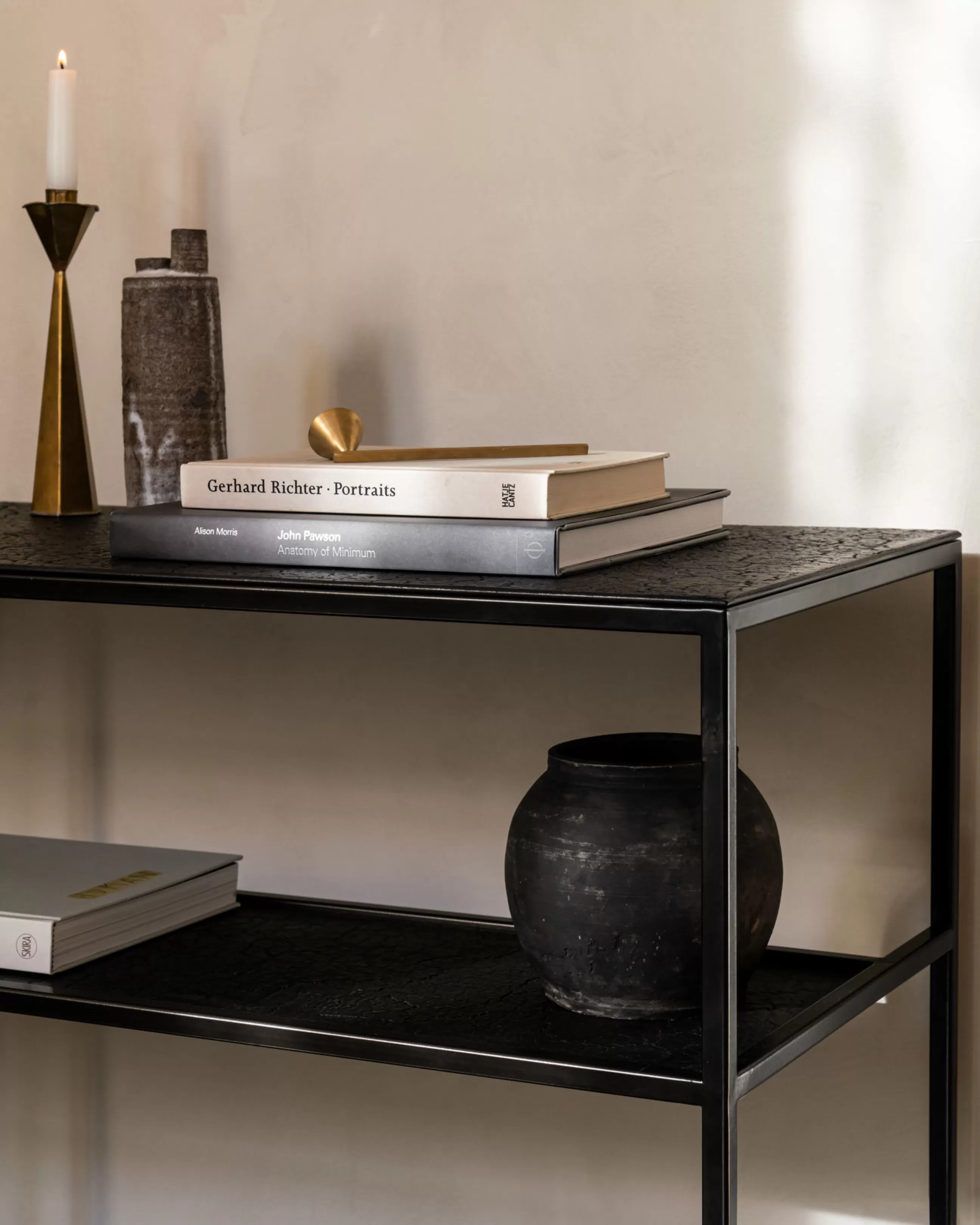 Consoles>Ethnicraft Console Pentagon Metal Noir / 150 X 40 Cm X H 75 Cm - Plateaux Sculptes Main - Whisky